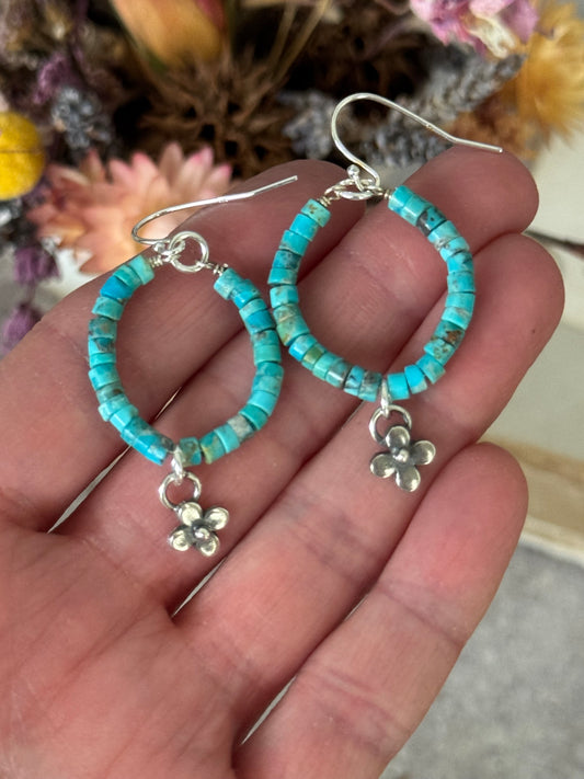 *Made To Order* blue Kingman Turquoise sterling flower earrings