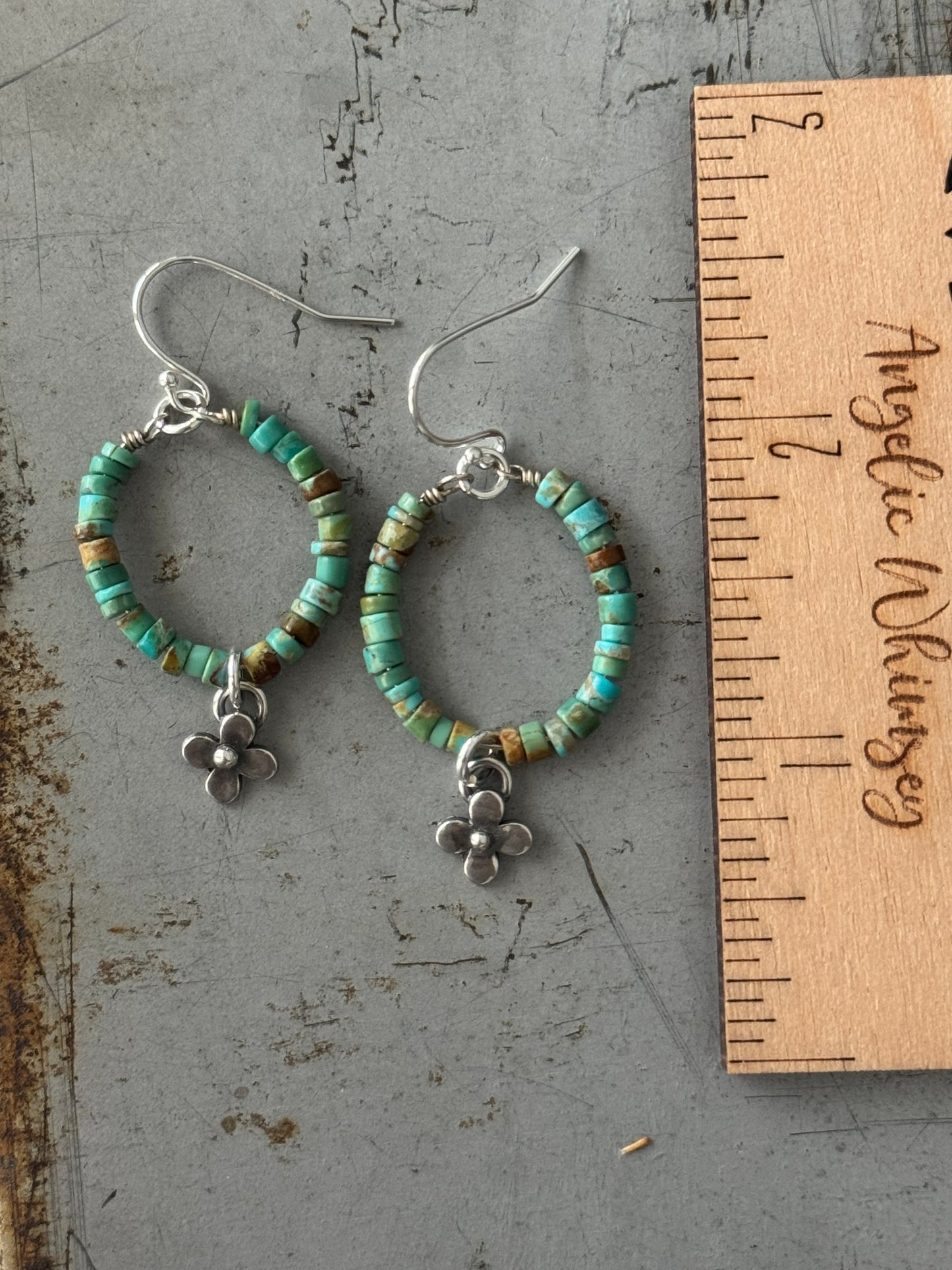 *Made To Order* green/brown Kingman Turquoise sterling flower earrings