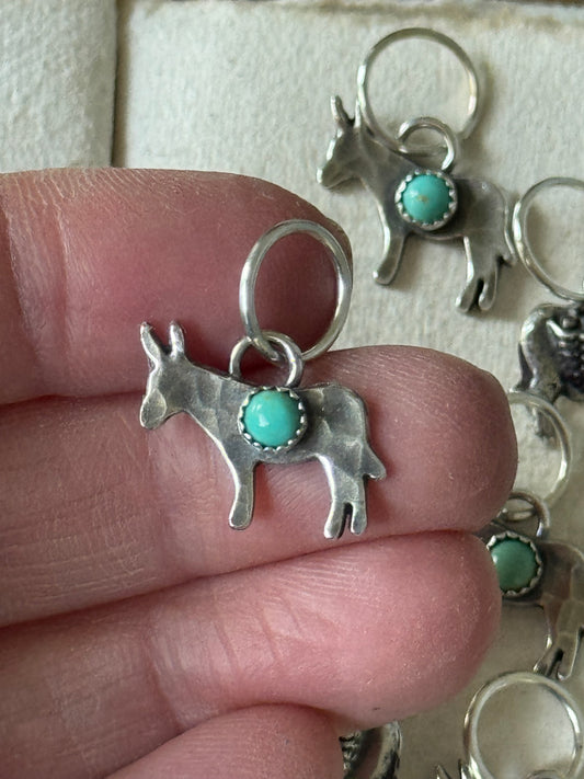 ONE hand crafted Sterling and Kingman Turquoise burro donkey charm