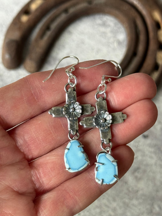 Golden Hills Turquoise Sterling cross and flower earrings
