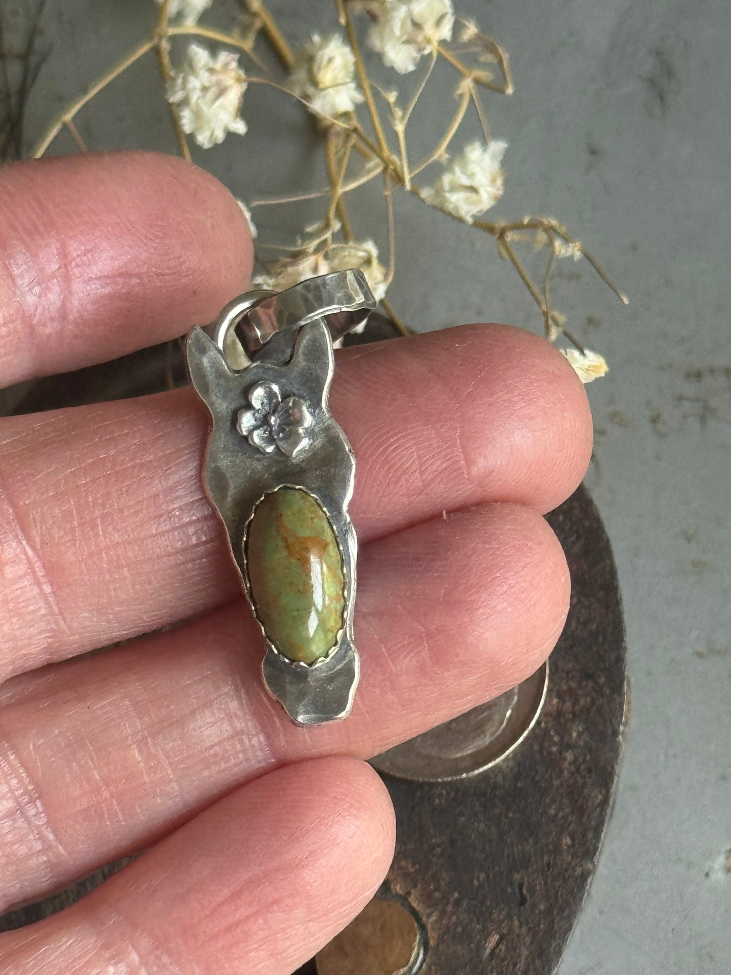 Reserved for Darlene Kingman Turquoise sterling horse pendant