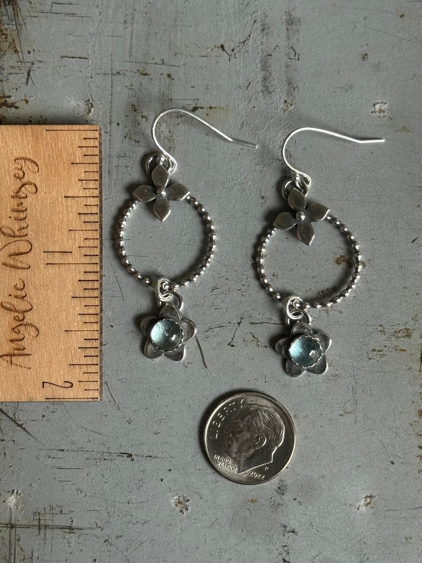 Aquamarine flower sterling earrings