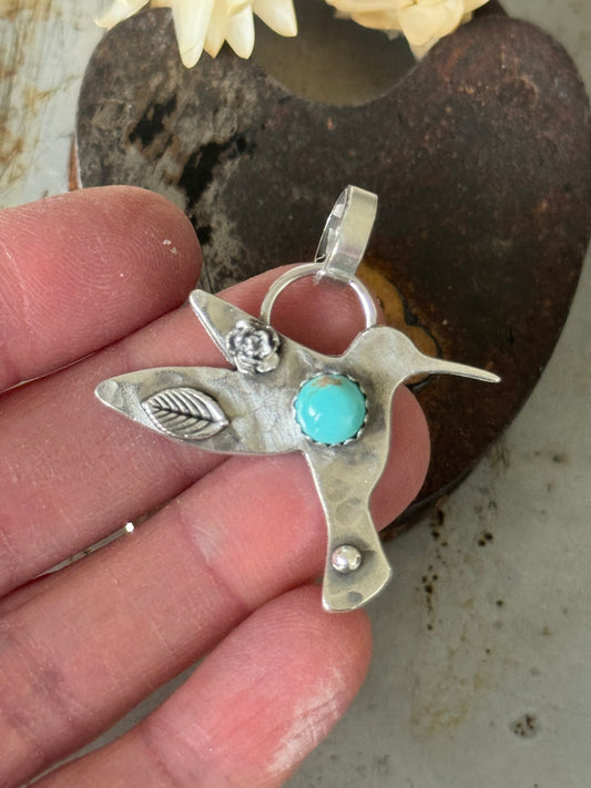 Hummingbird sterling pendant with KingmanTurquoise