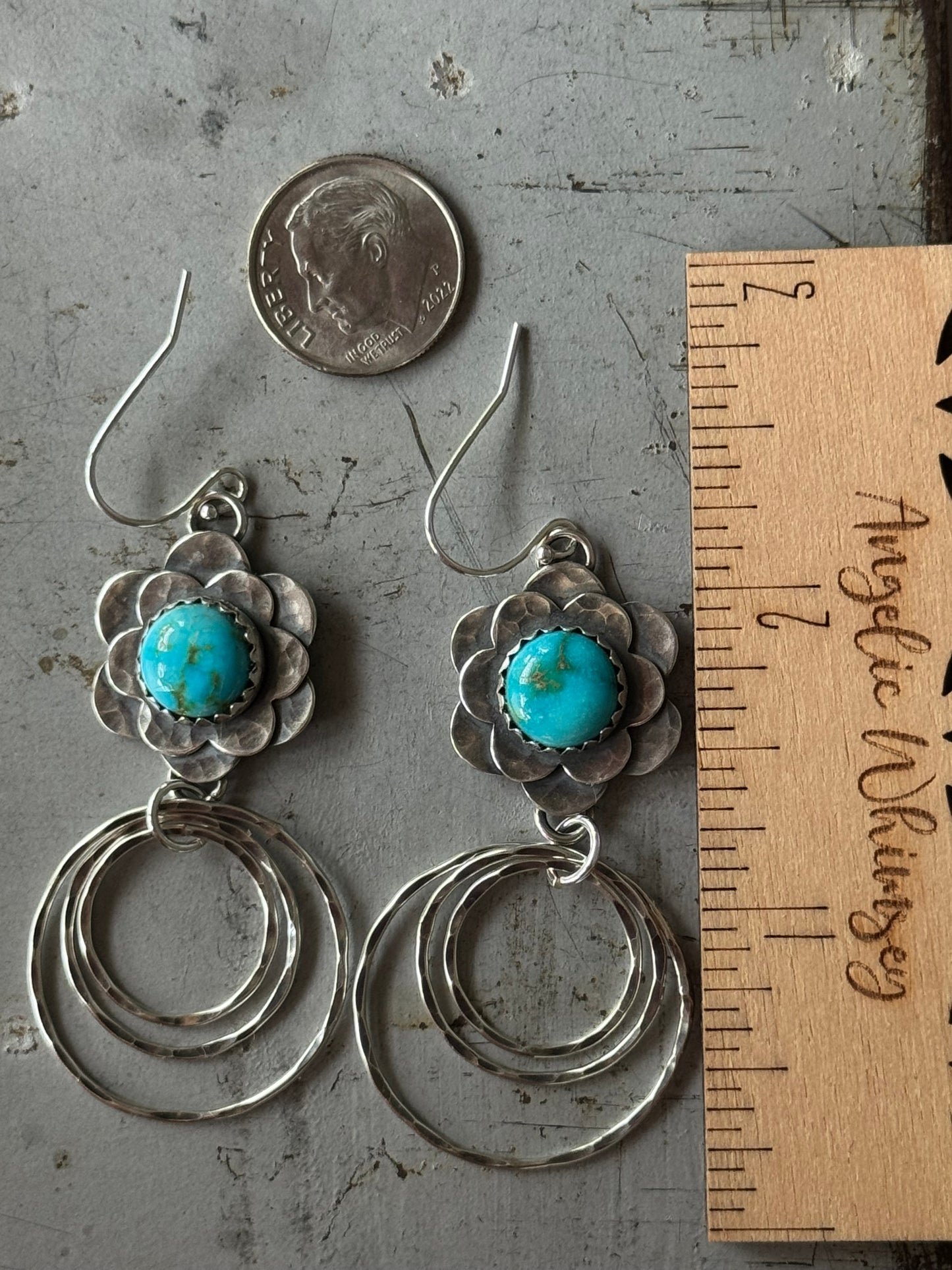 Sonoran Gold  Turquoise flower hoop earrings