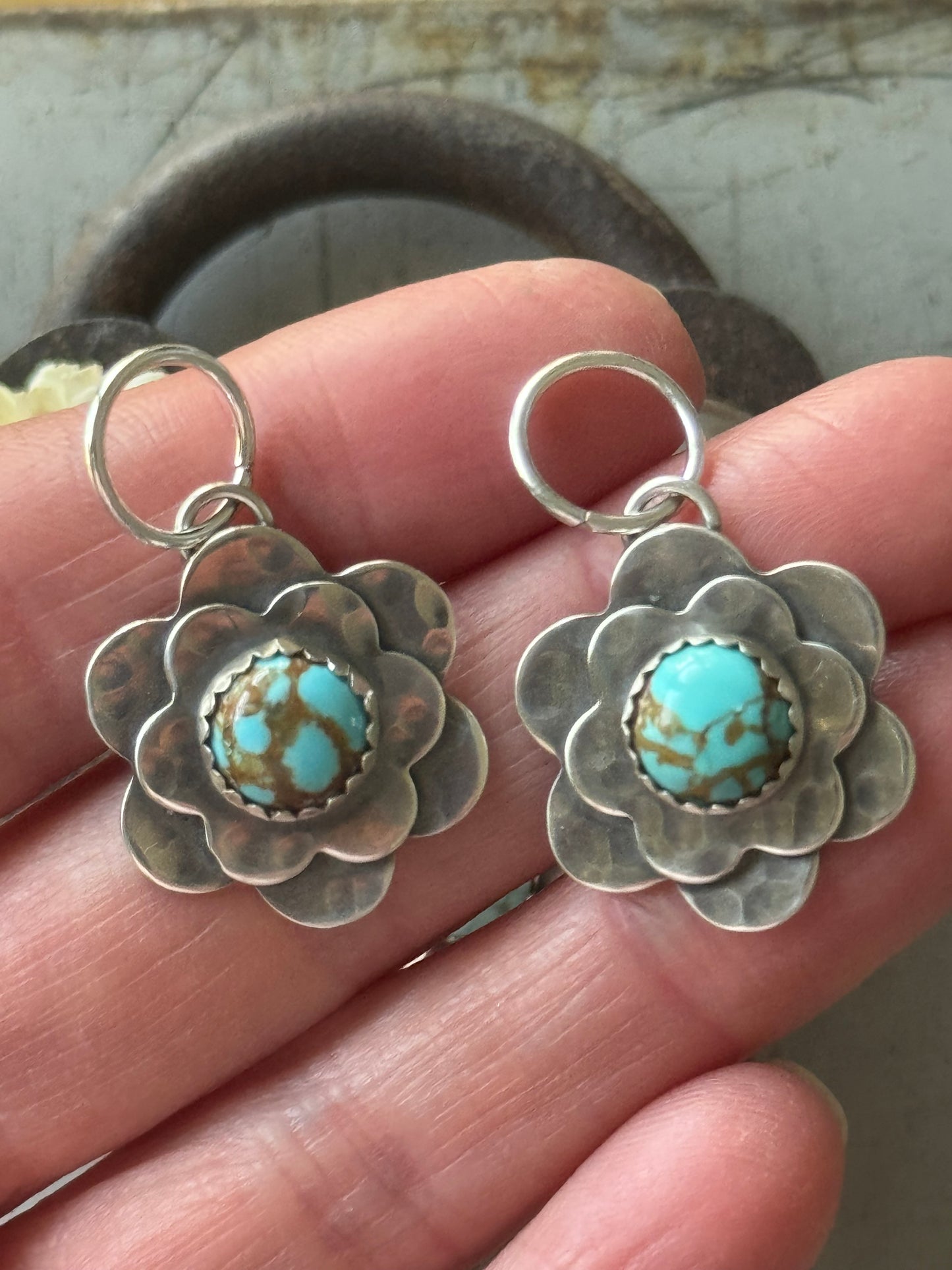 Double Flower pendant with Number 8 Turquoise