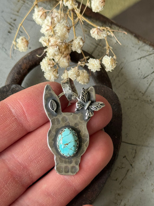 Lone Mountain Turquoise sterling Burro pendant