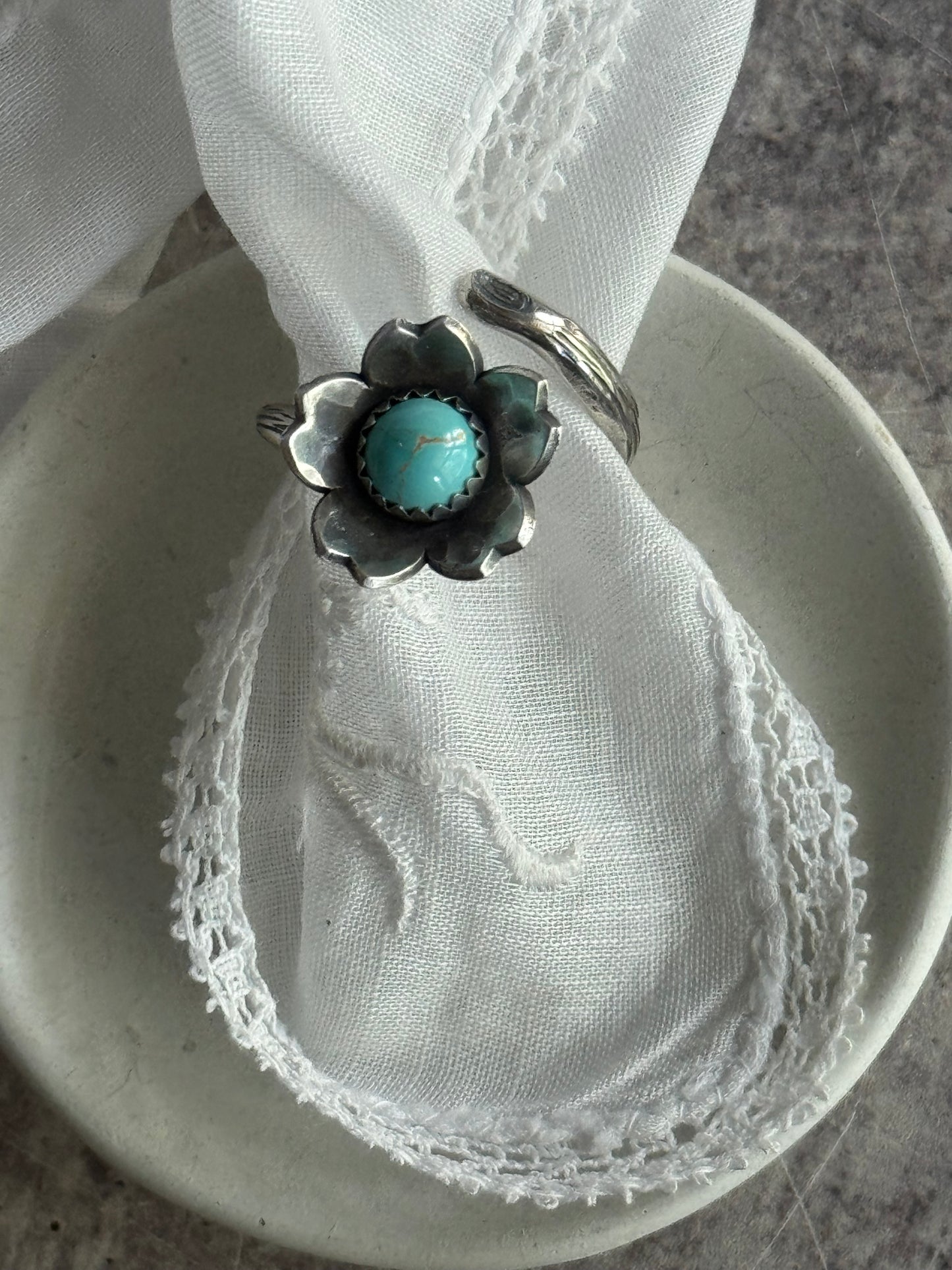 Twig wrap around sterling ring with Lone Mountain Turquoise