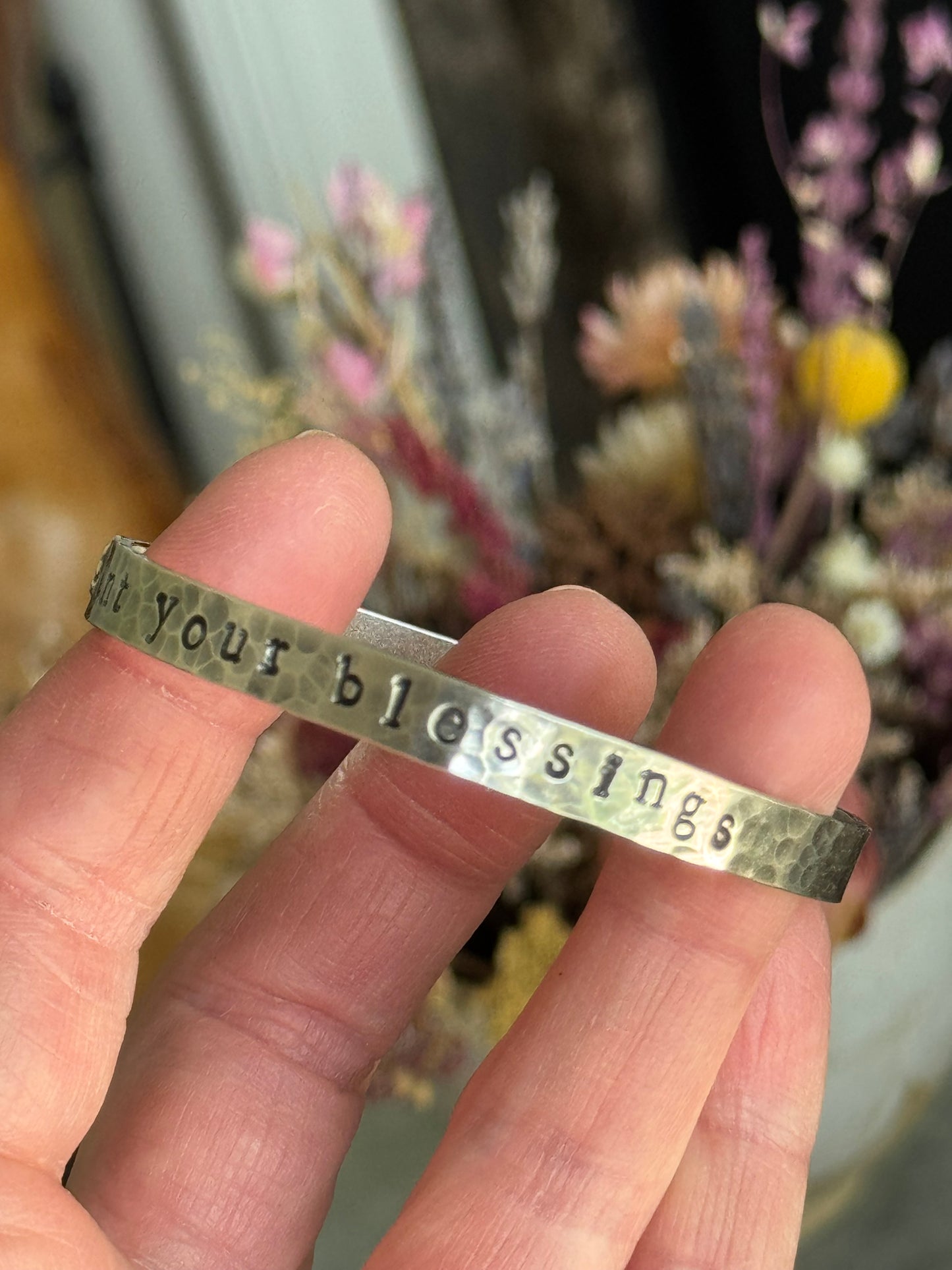 Count Your Blessings (Made To Order) Hand stamped Sterling Cuff