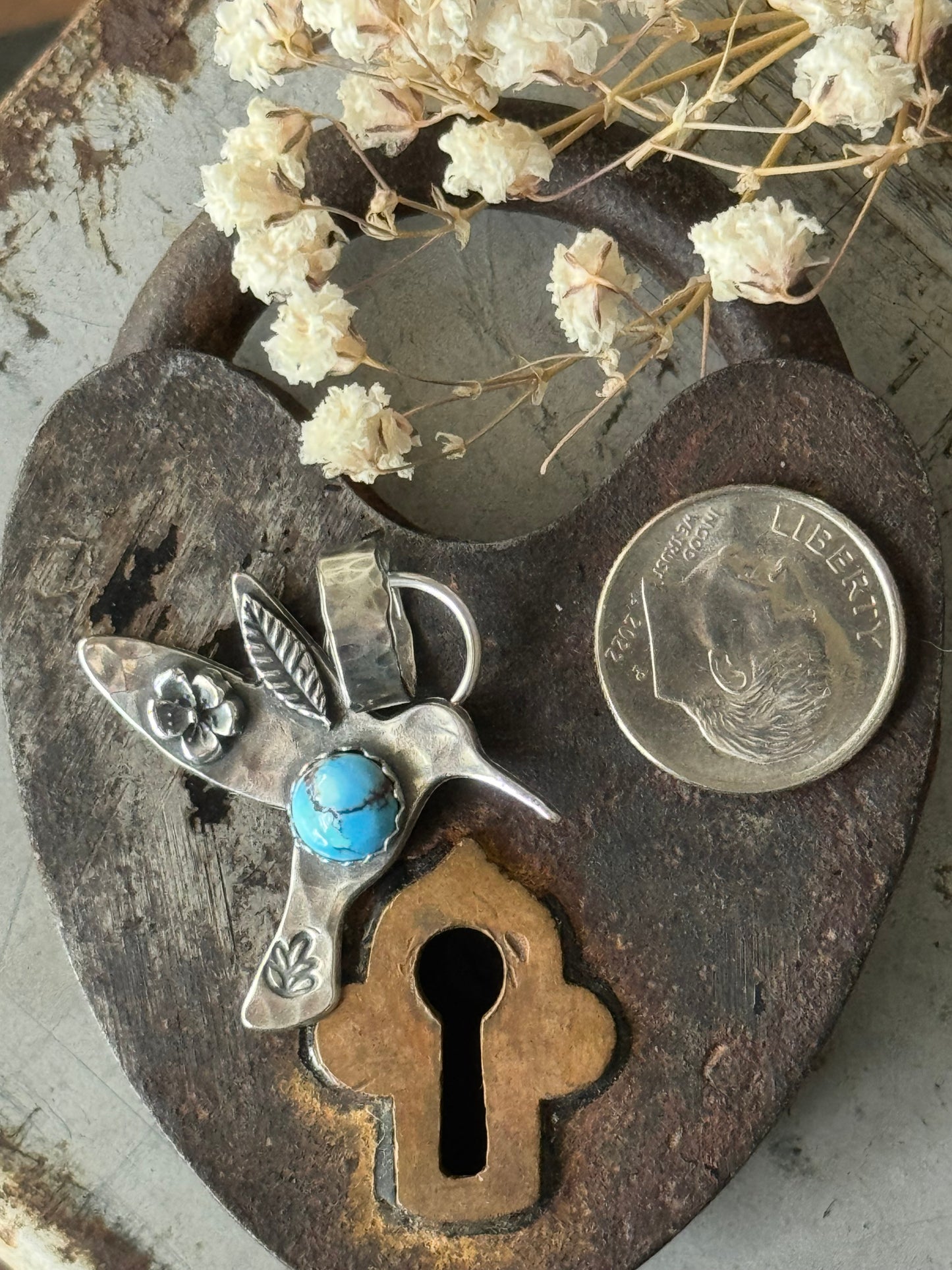 Golden Hills Turquoise sterling hummingbird pendant