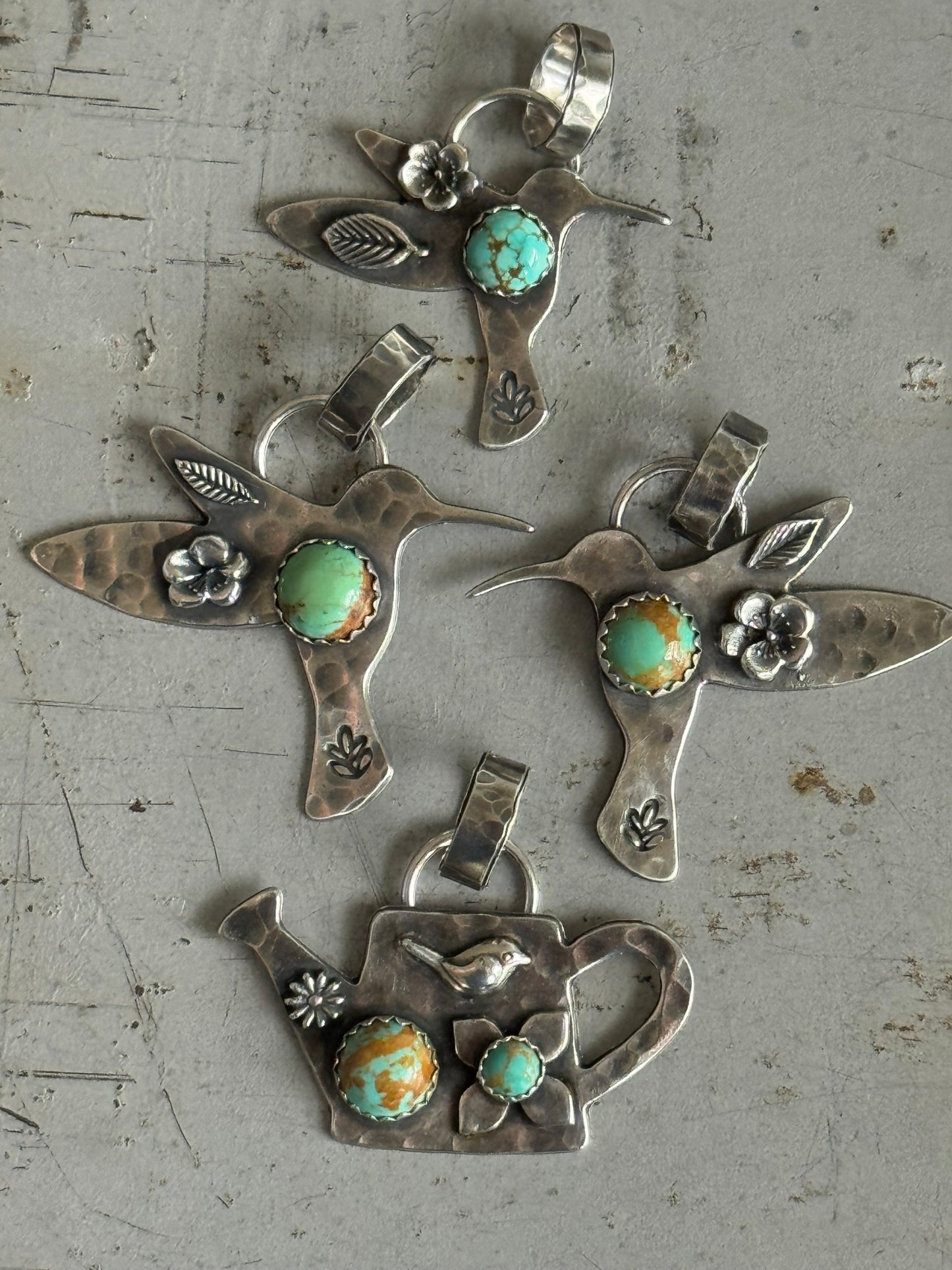 Kingman Turquoise sterling hummingbird pendant
