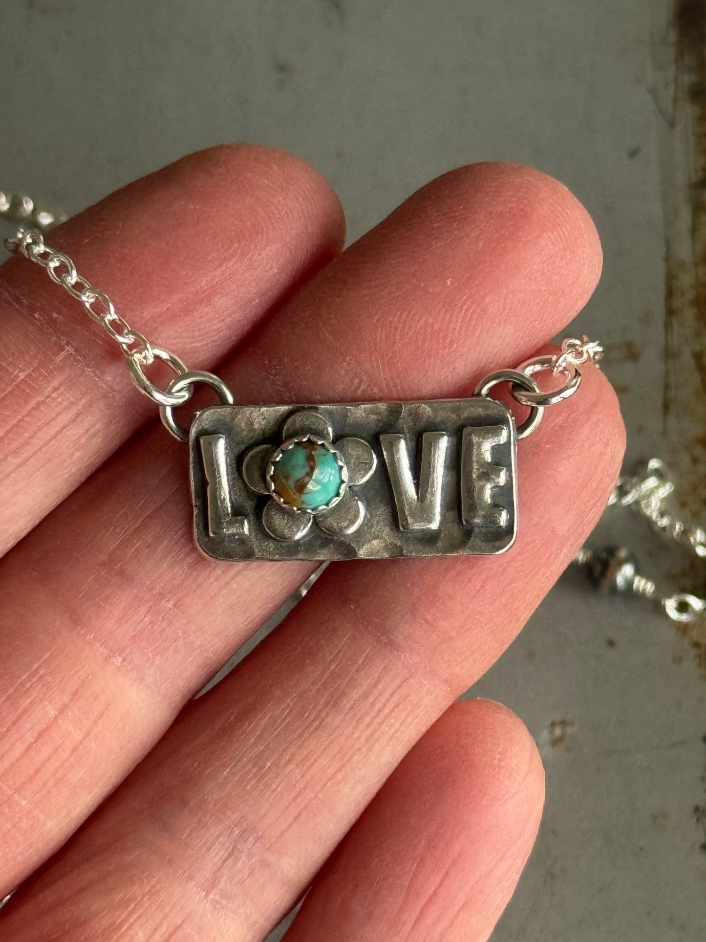 Kingman Turquoise sterling Love necklace