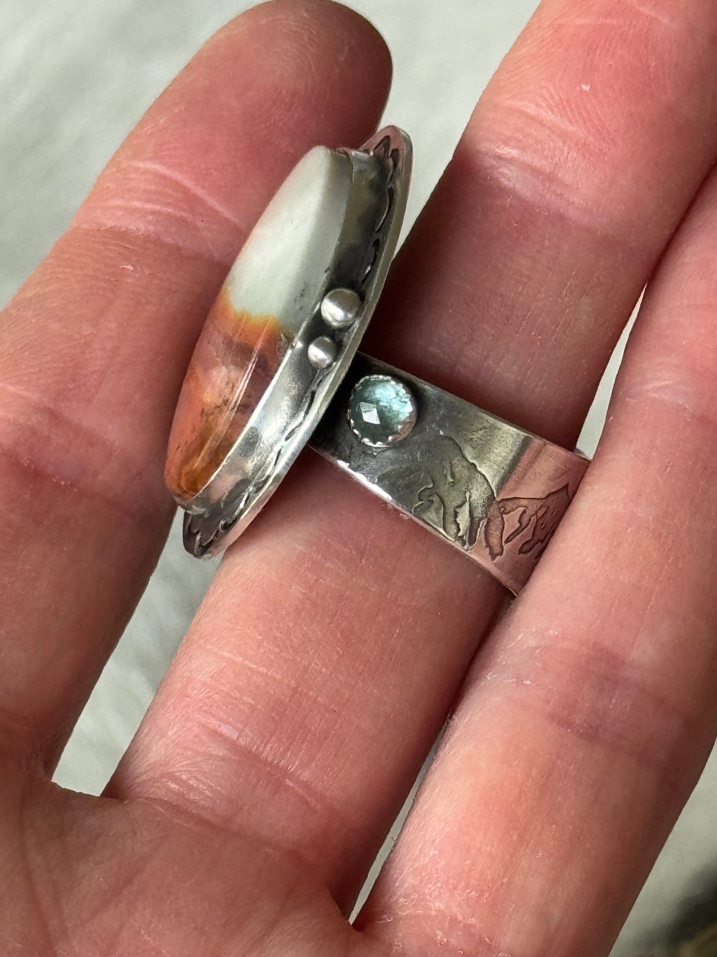 Polychrome Jasper Adjustable sterling mountain ring