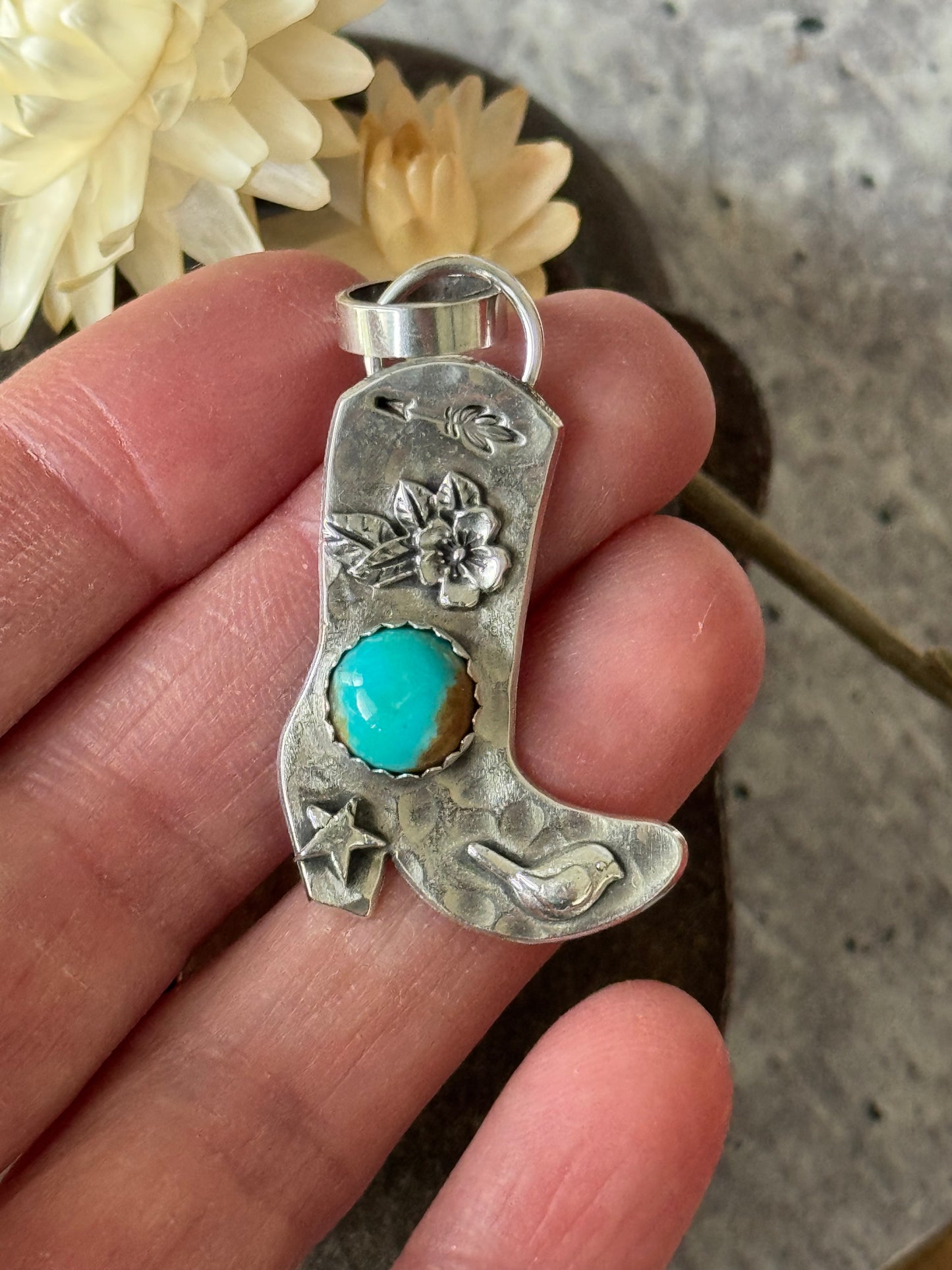 Cowgirl Boot sterling pendant with Kingman Turquoise