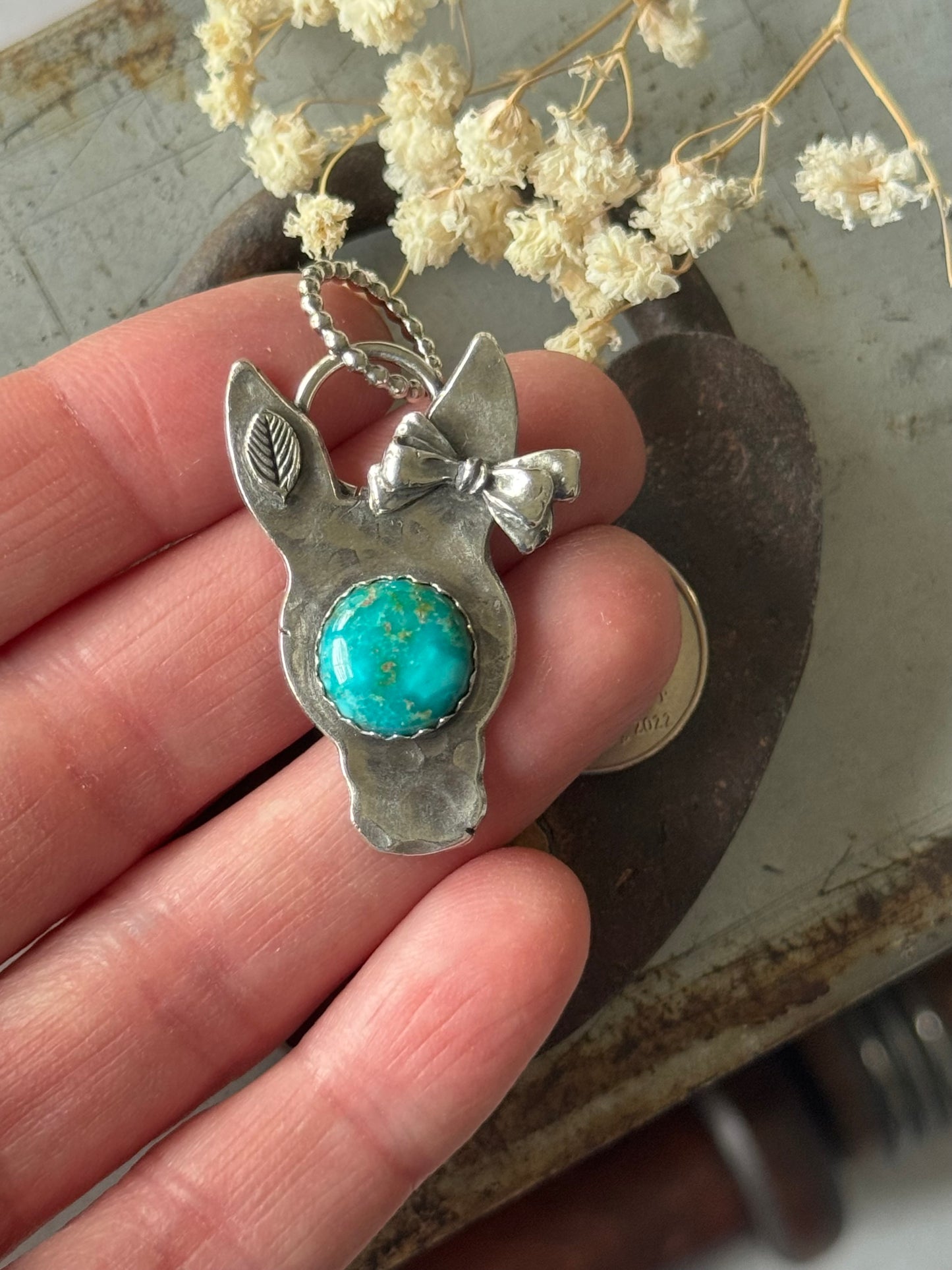 Sterling donkey/burro pendant with Sonoran Gold Turquoise