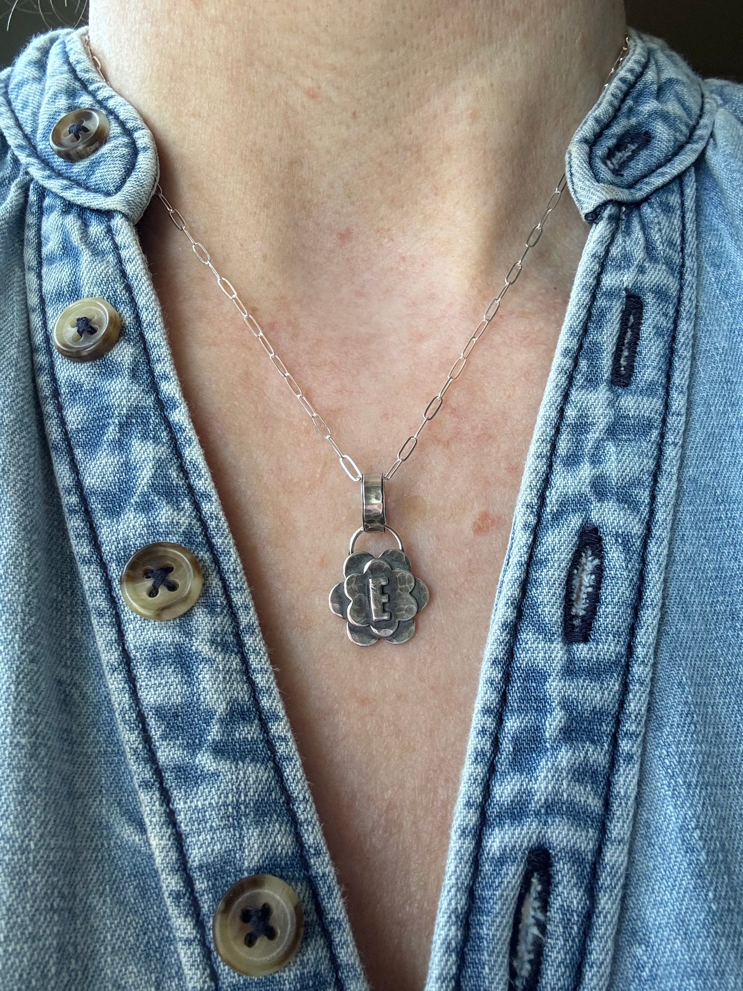 Initial +sterling floral pendant - Made To Order