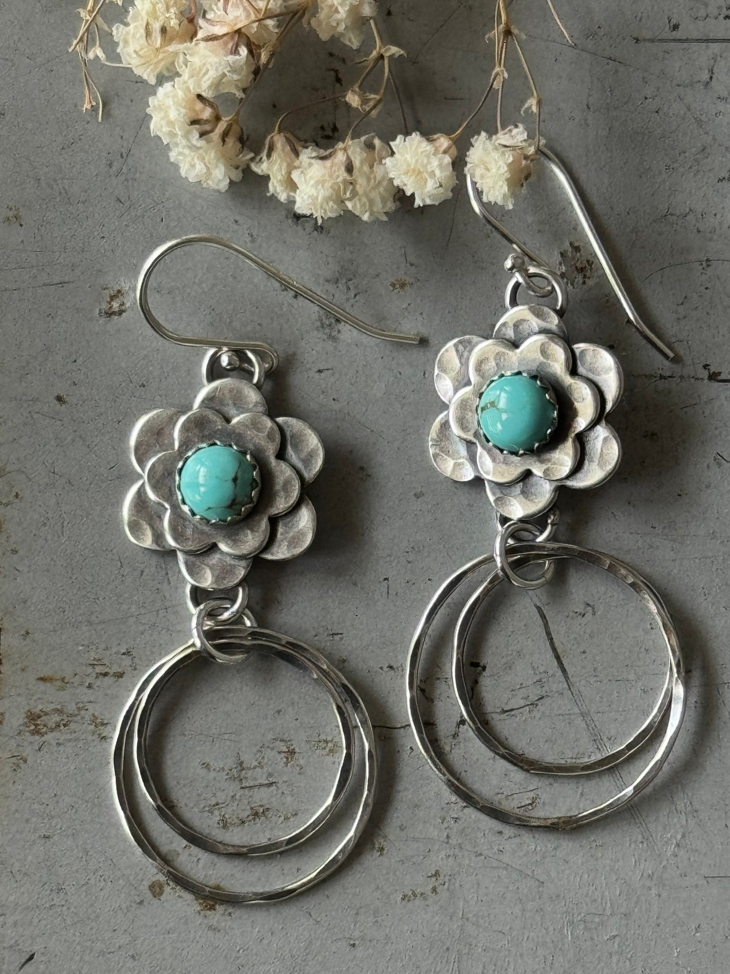 #8 Turquoise flower hoop earrings