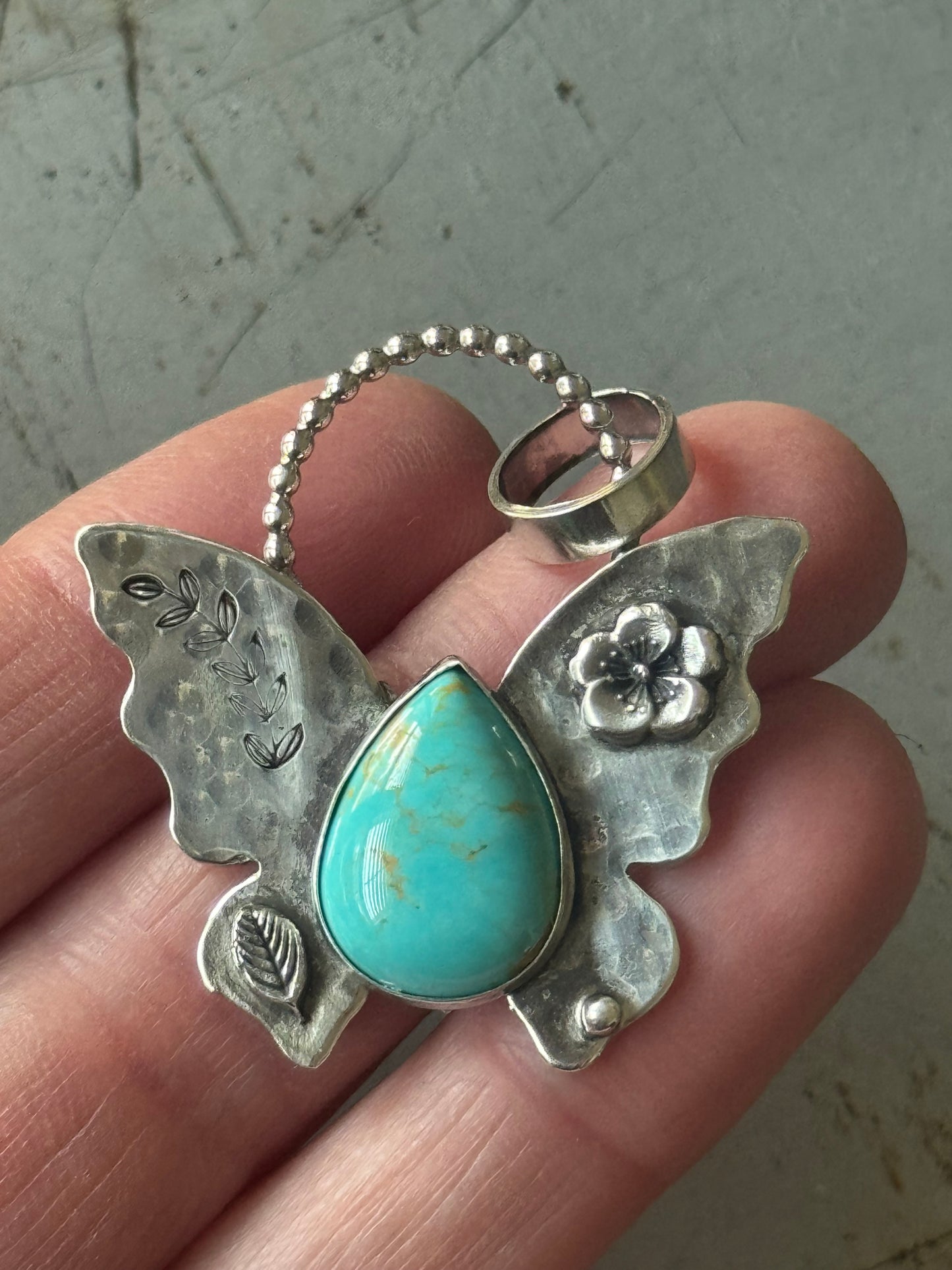 Sterling Butterfly Pendant with Campitos Turquoise