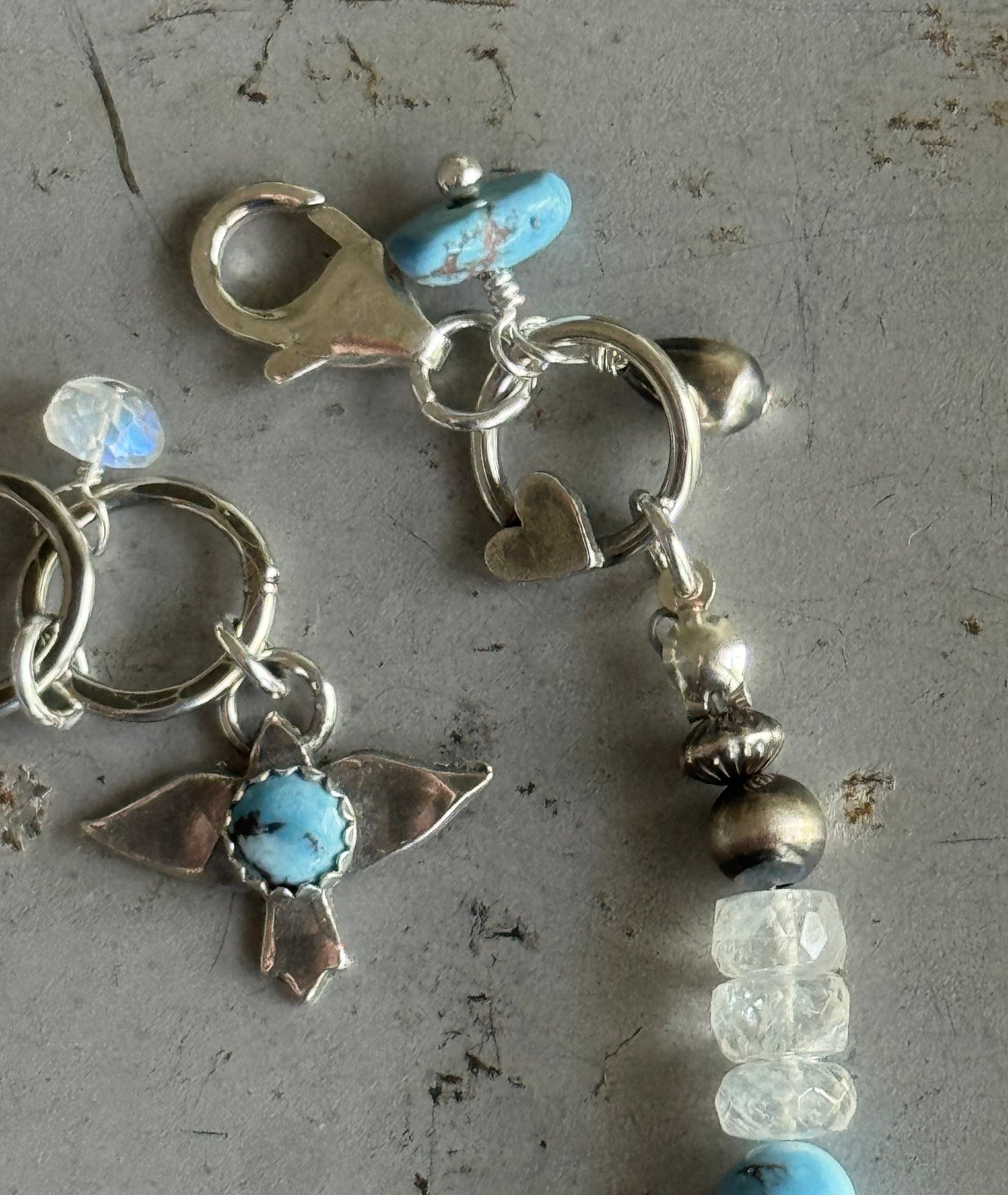 Artisan Golden Hills Turquoise and Rainbow Moonstone sterling bracelet