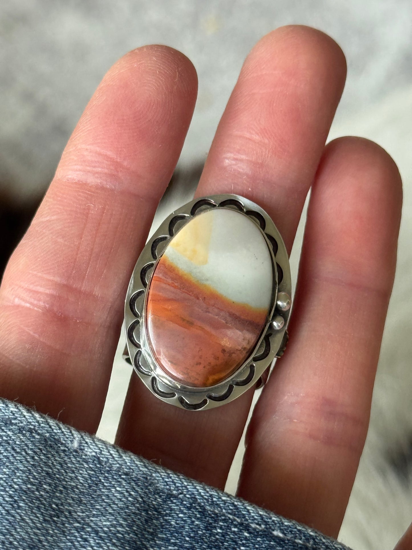 Polychrome Jasper Adjustable sterling mountain ring