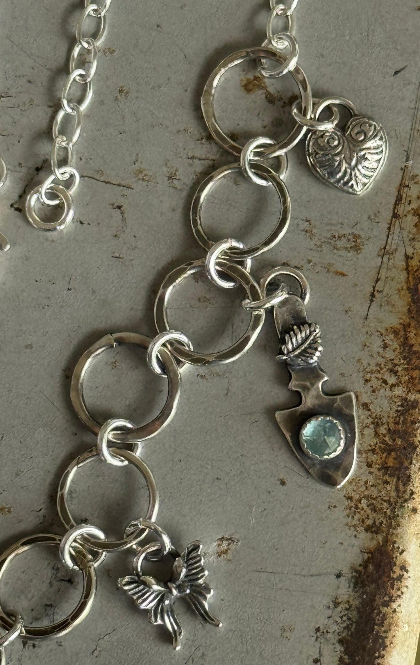 Garden sterling charm necklace with Kyanite, Blue Tourmaline and Aquamarine