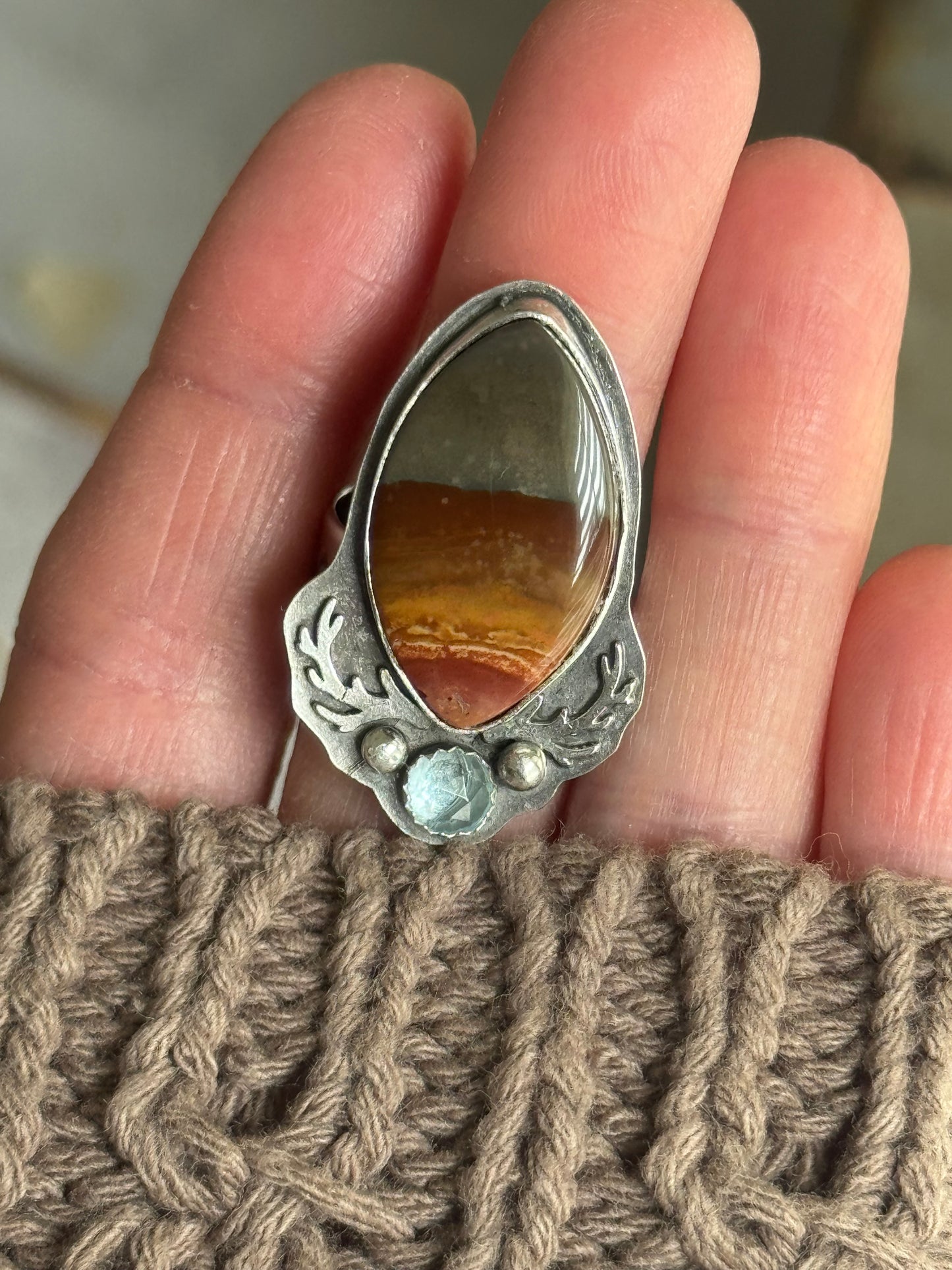 Polychrome Jasper Adjustable sterling mountain ring