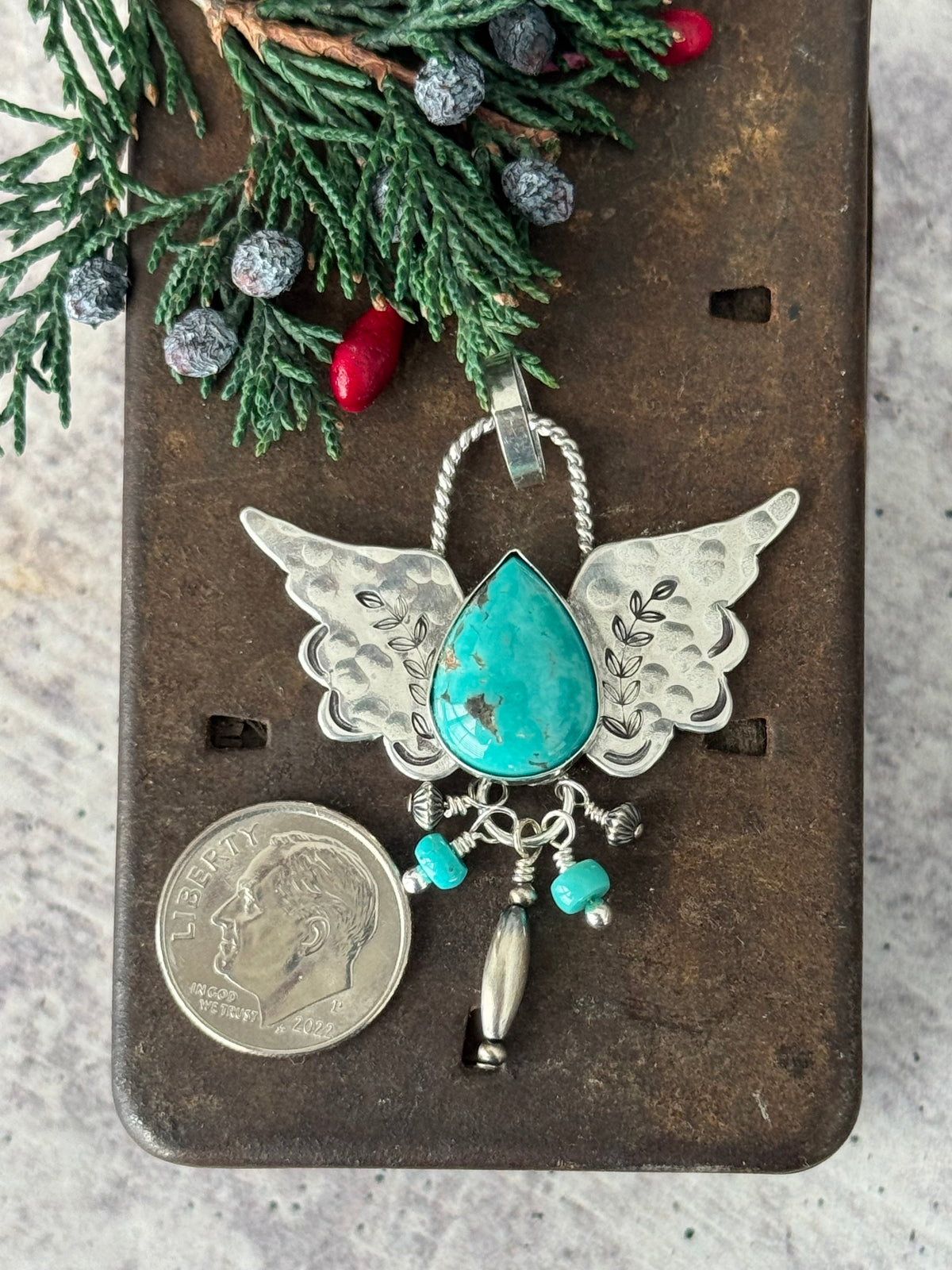 Royston Turquoise Sterling Wing  pendant