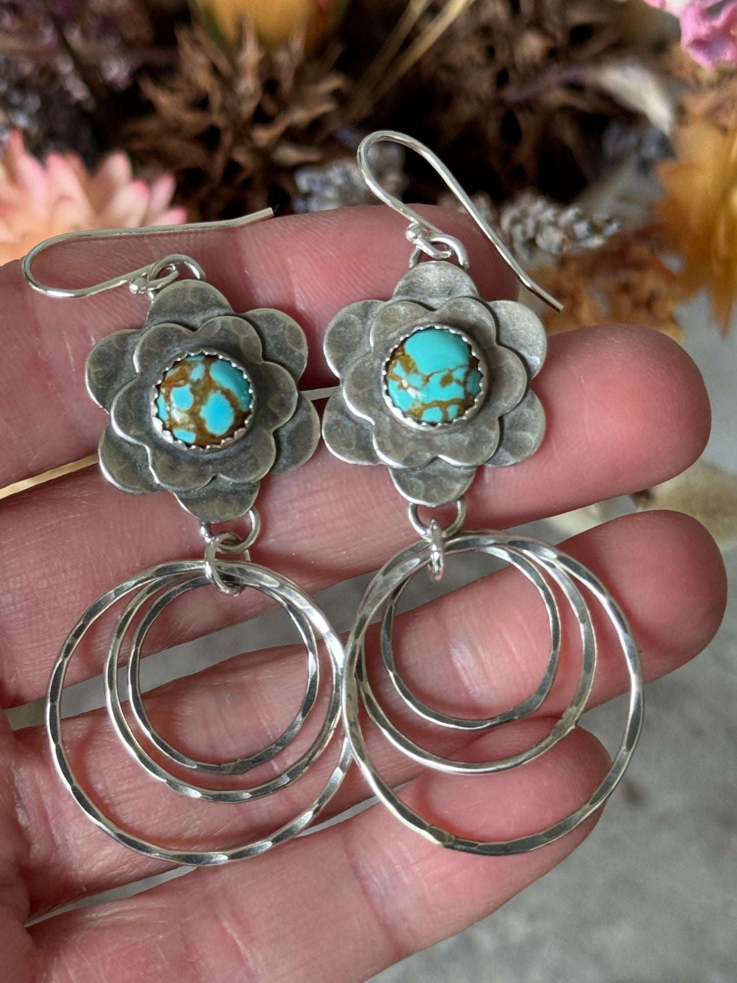 #8 Turquoise flower hoop earrings