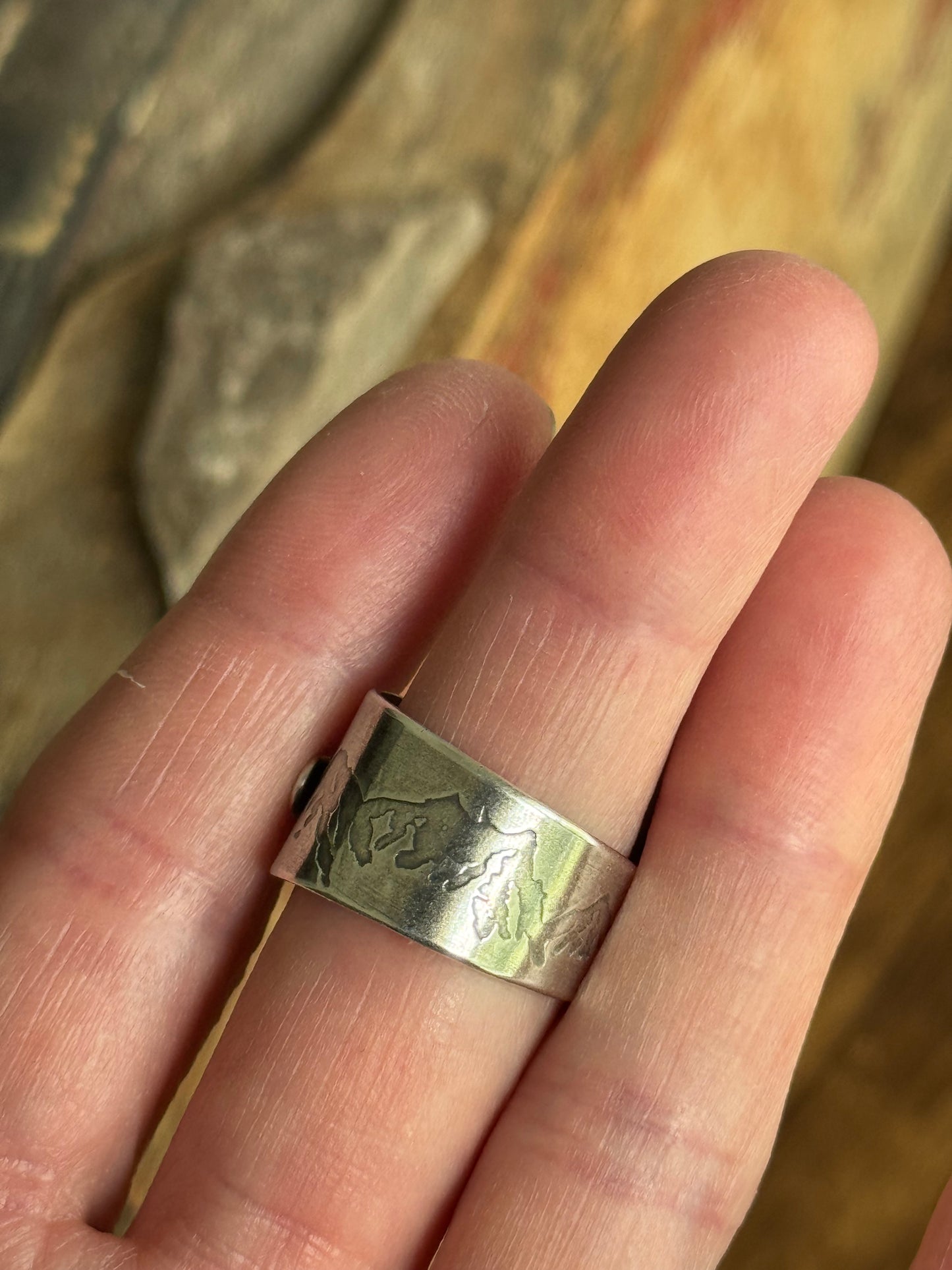 Polychrome Jasper Adjustable sterling mountain ring