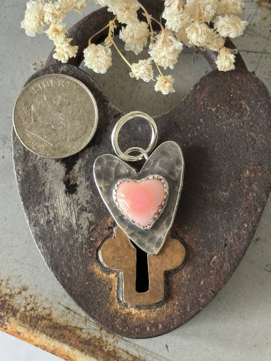Pink Queen Conch sterling heart pendant