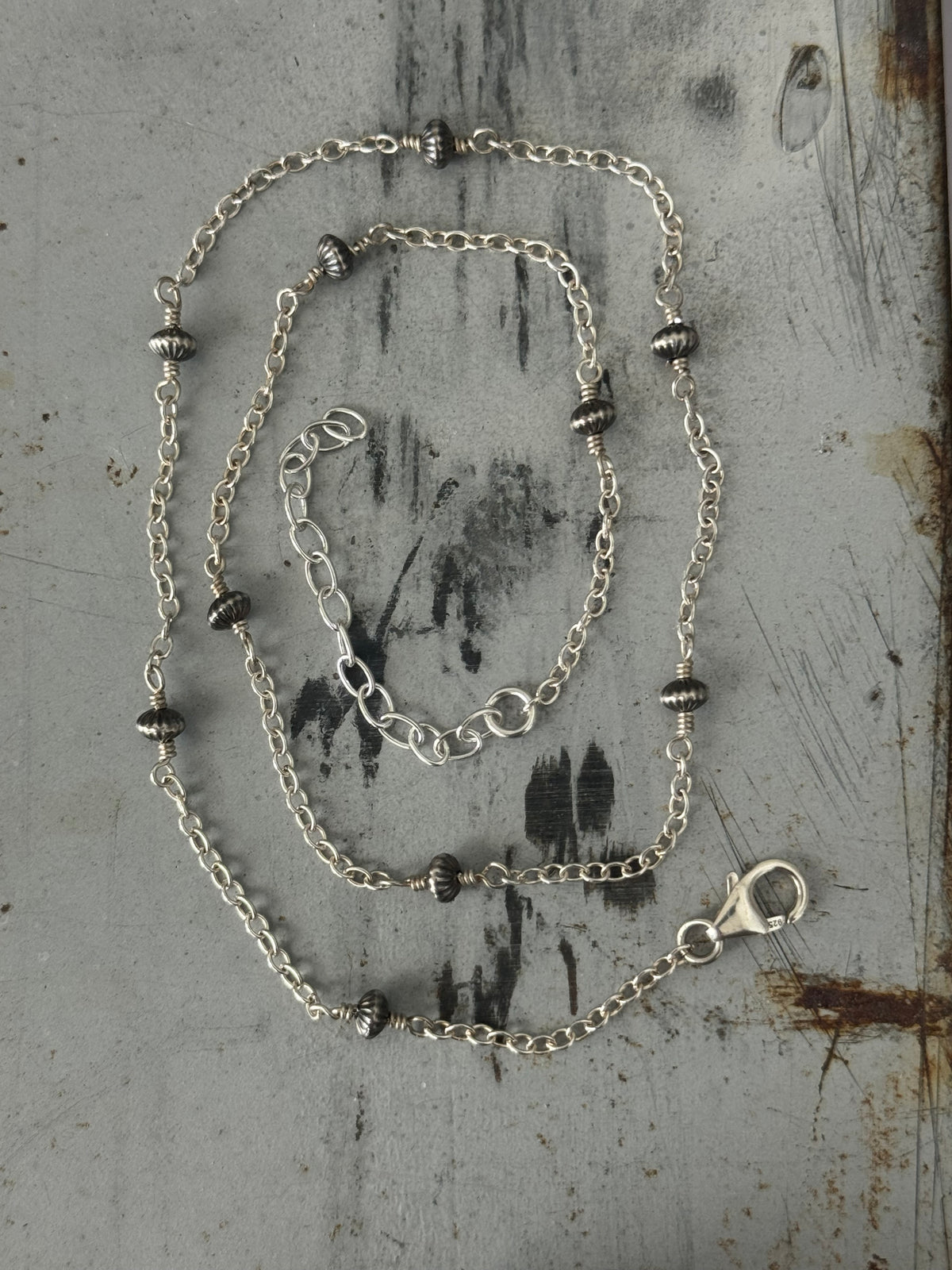 Sterling necklace, hand wired 16" + 2" extender