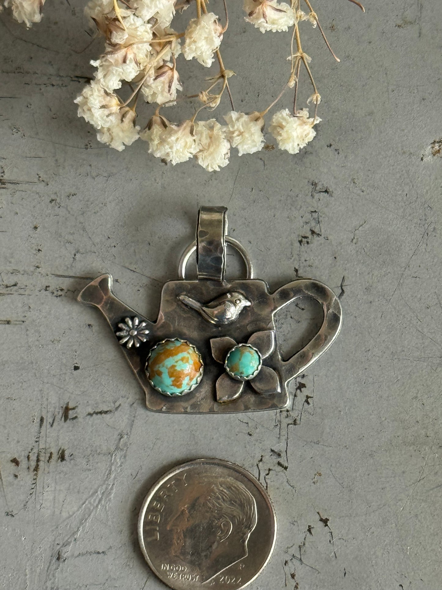Kingman Turquoise sterling watering can pendant only