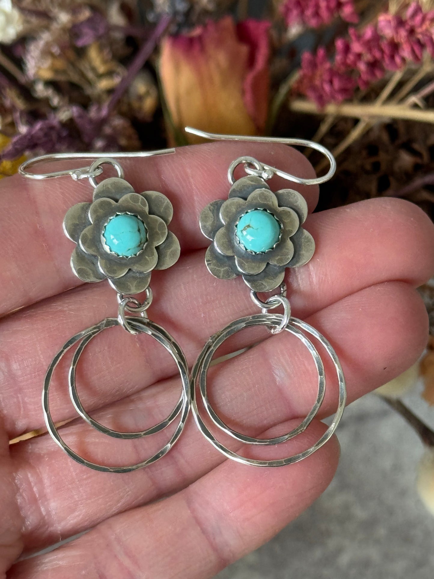 #8 Turquoise flower hoop earrings