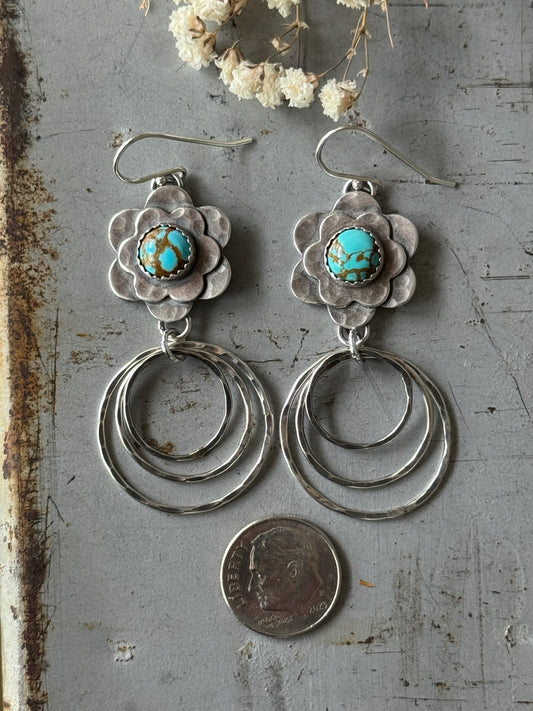 #8 Turquoise flower hoop earrings