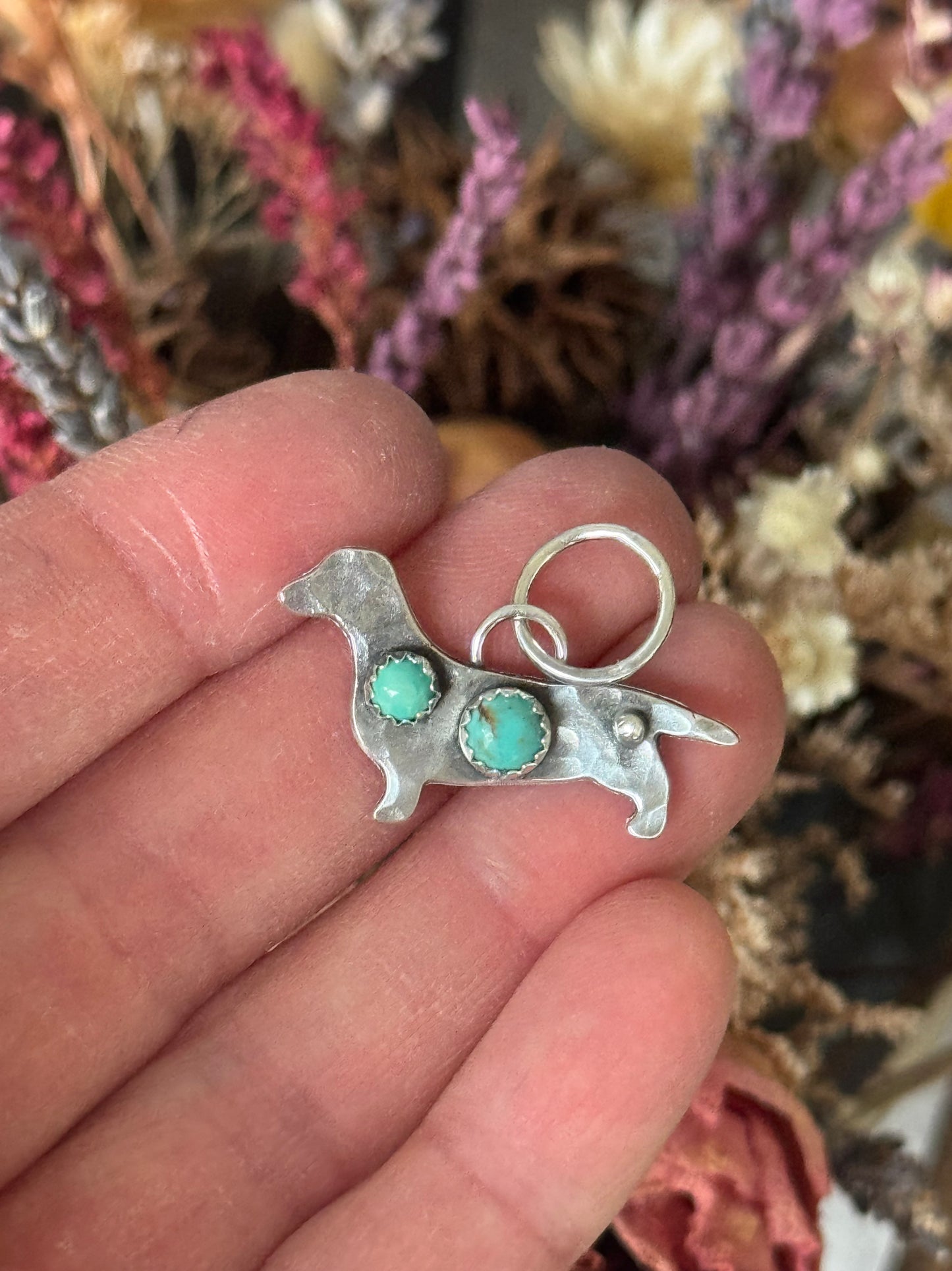 Kingman Turquoise sterling dachshund pendant