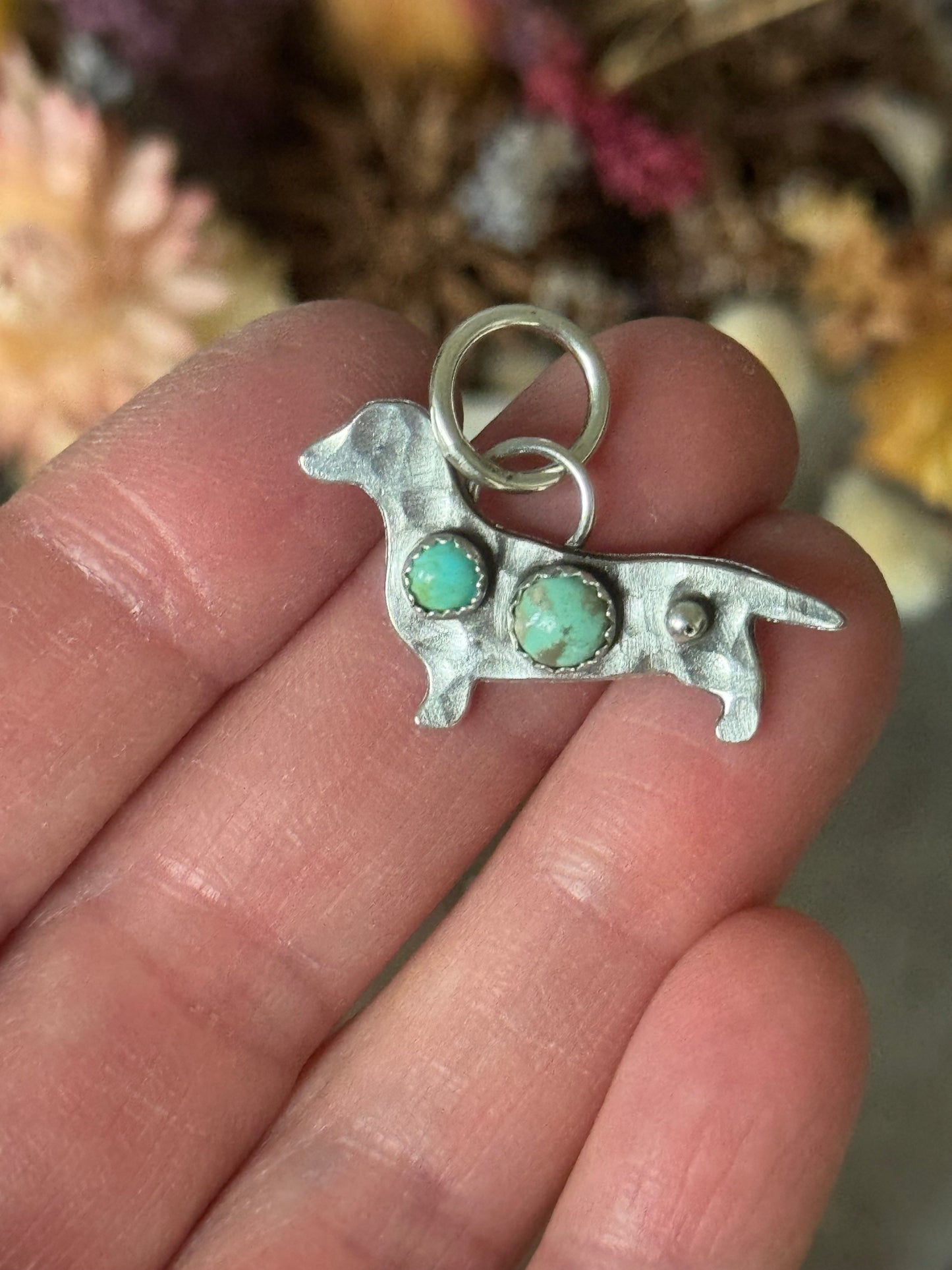 Kingman Turquoise sterling dachshund pendant