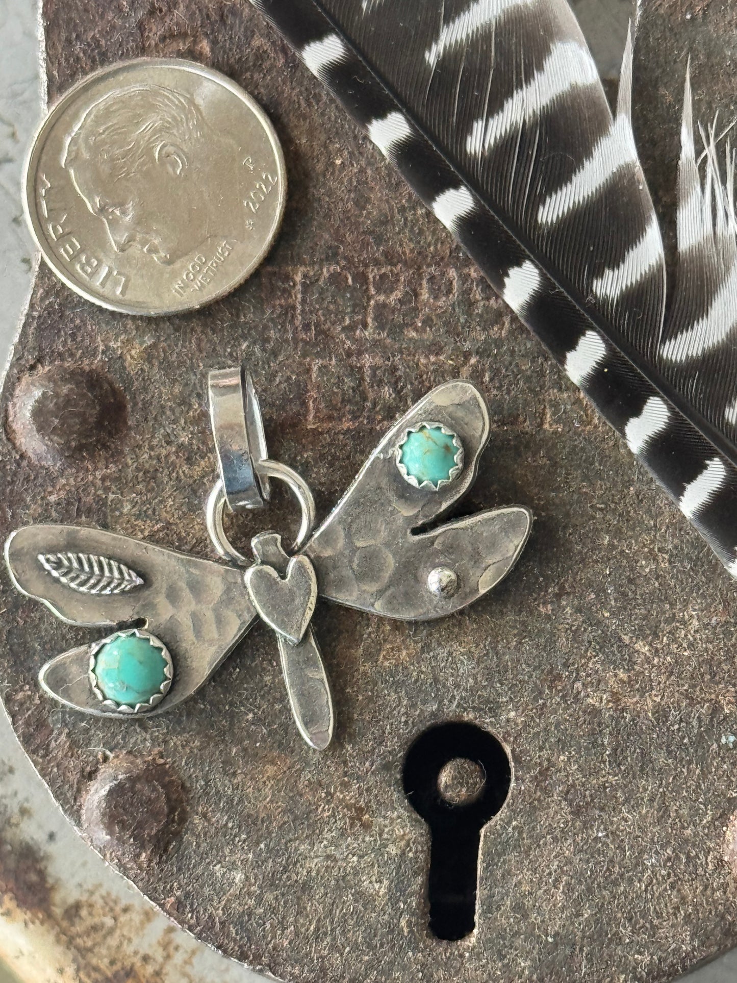 Dragonfly sterling pendant with Kingman Turquoise