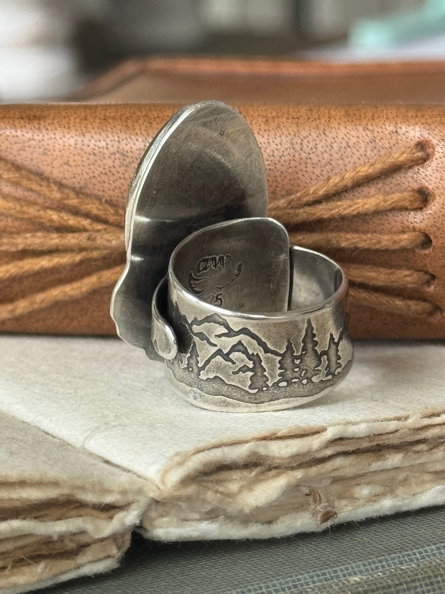 Polychrome Jasper Adjustable sterling mountain ring