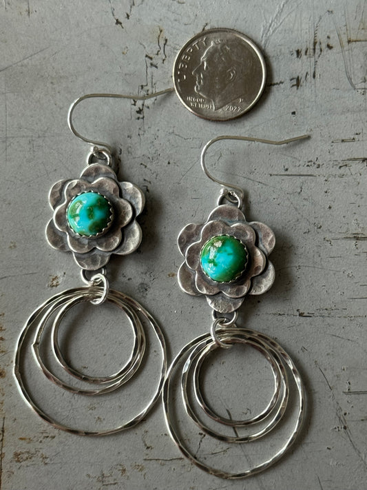Sonoran Gold  Turquoise flower hoop earrings