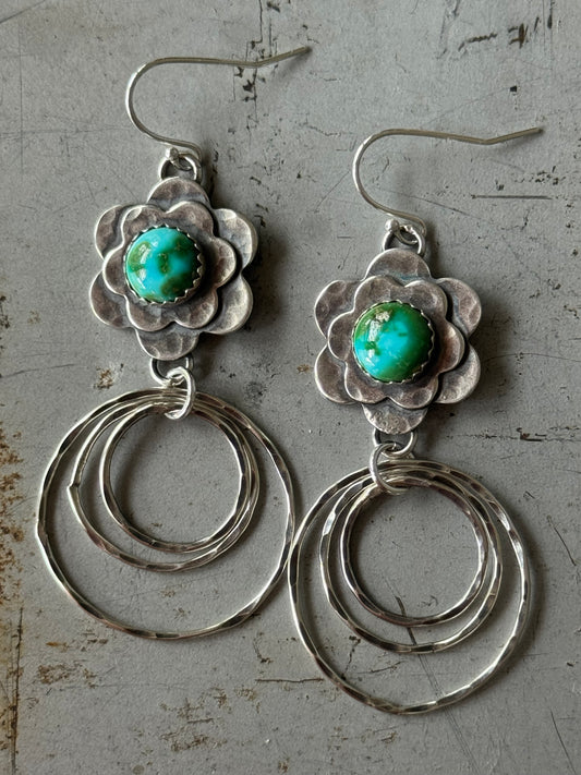 Sonoran Gold  Turquoise flower hoop earrings