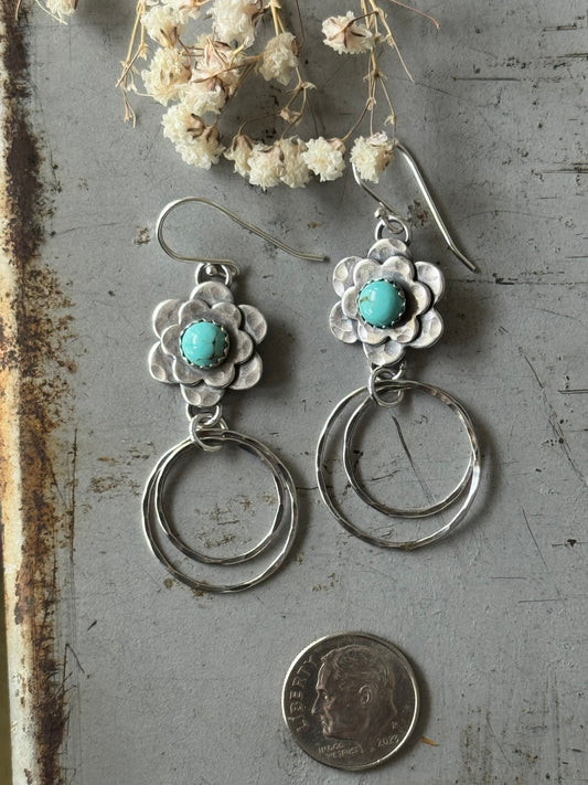 #8 Turquoise flower hoop earrings