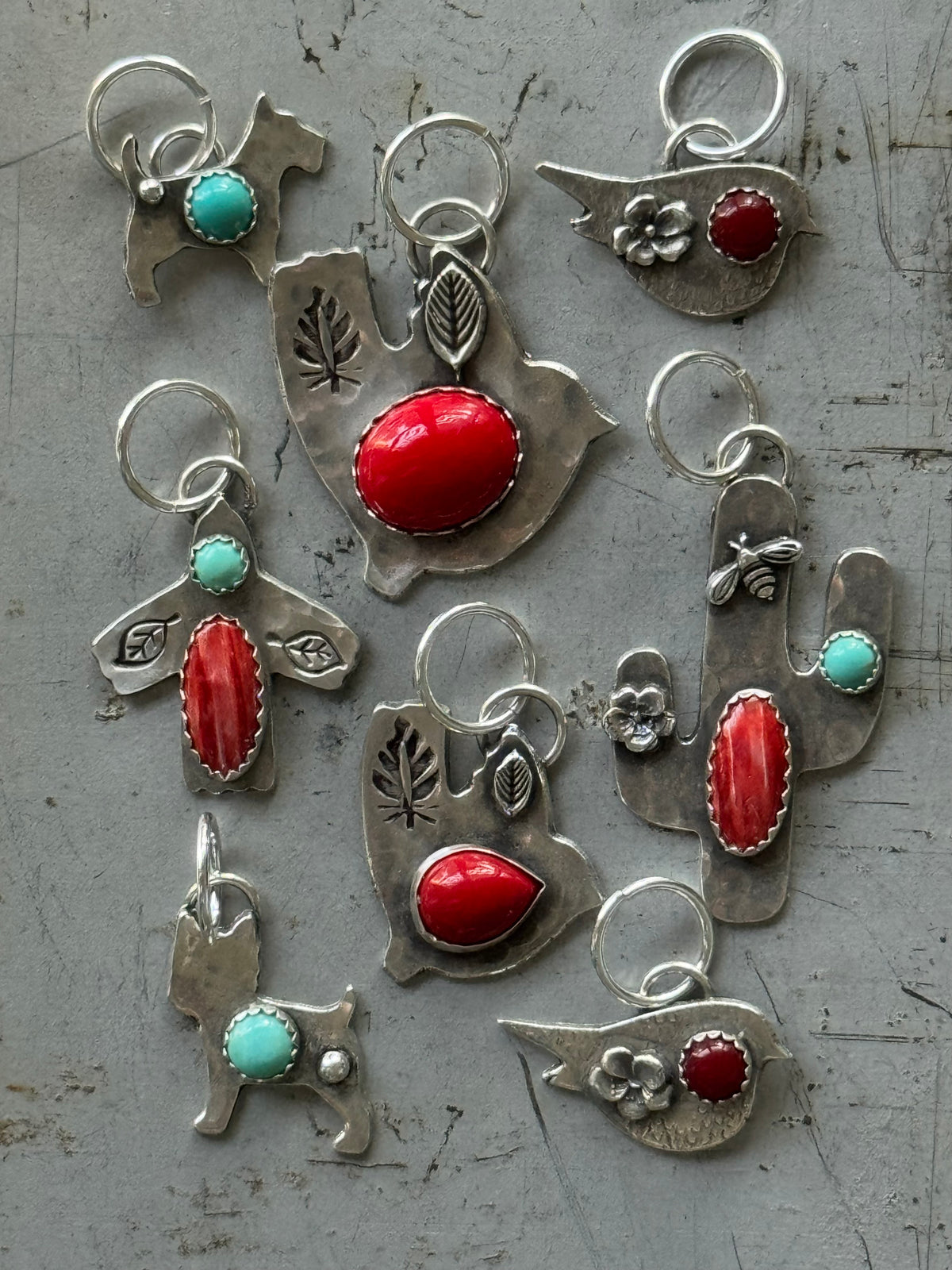 Large Sweet birdie sterling pendant with Rosarita