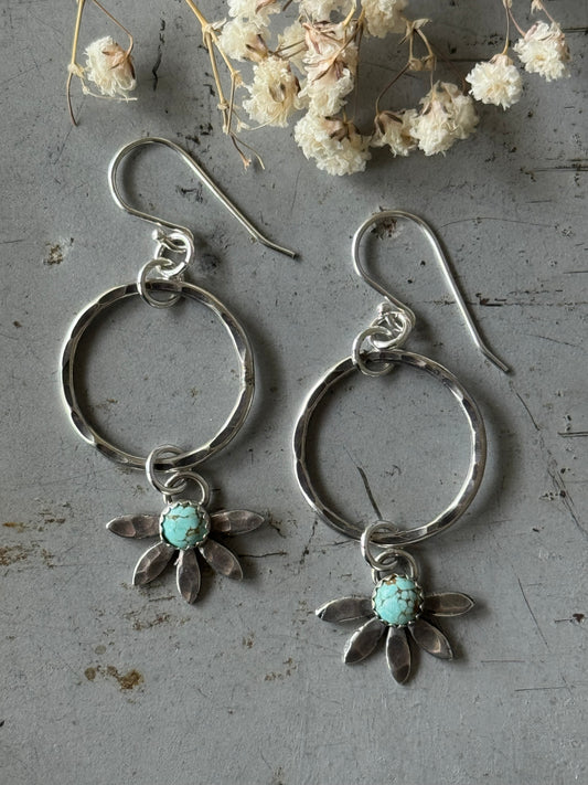 #8 Turquoise flower hoop earrings