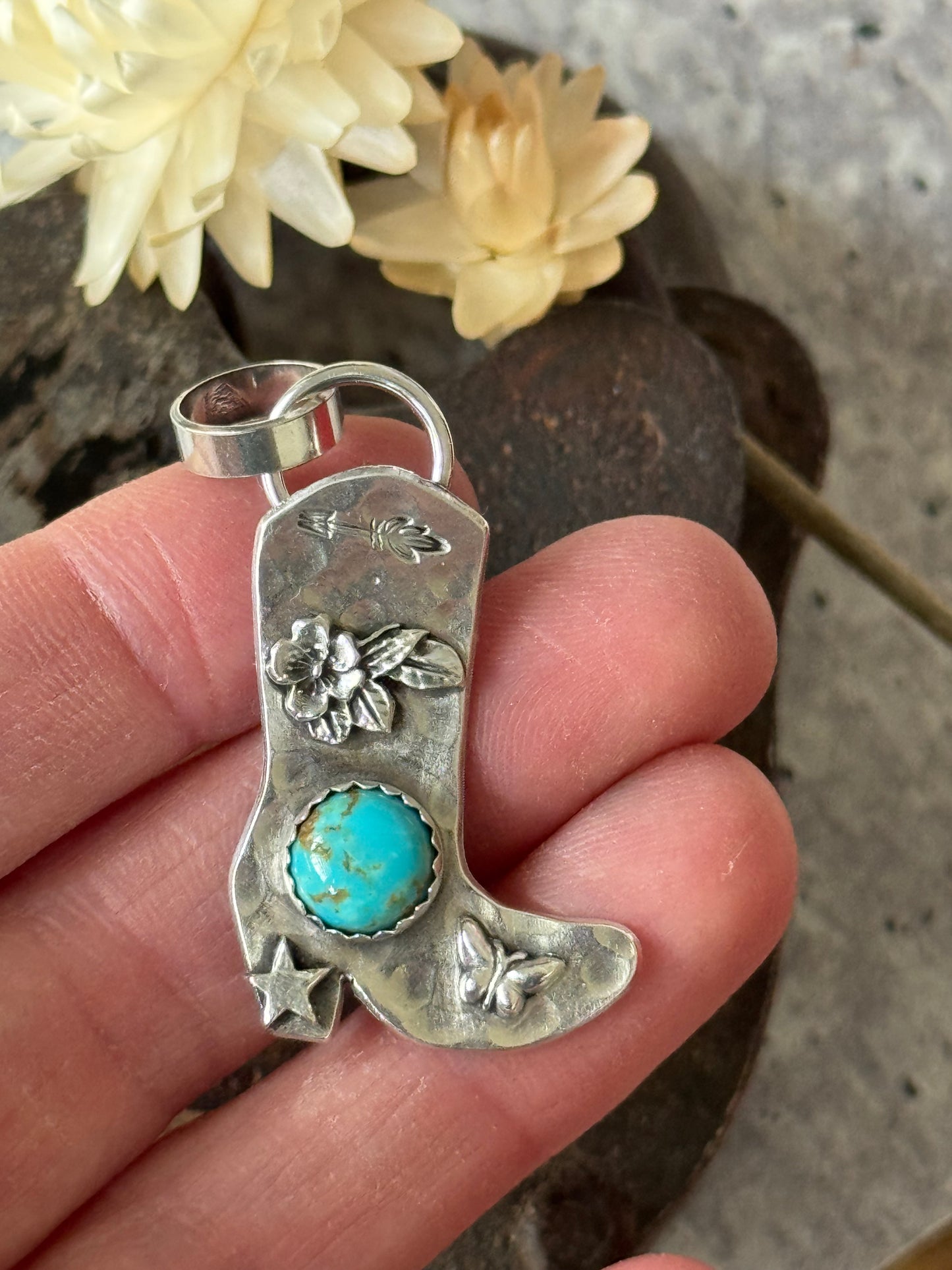 Cowgirl Boot sterling pendant with Kingman Turquoise