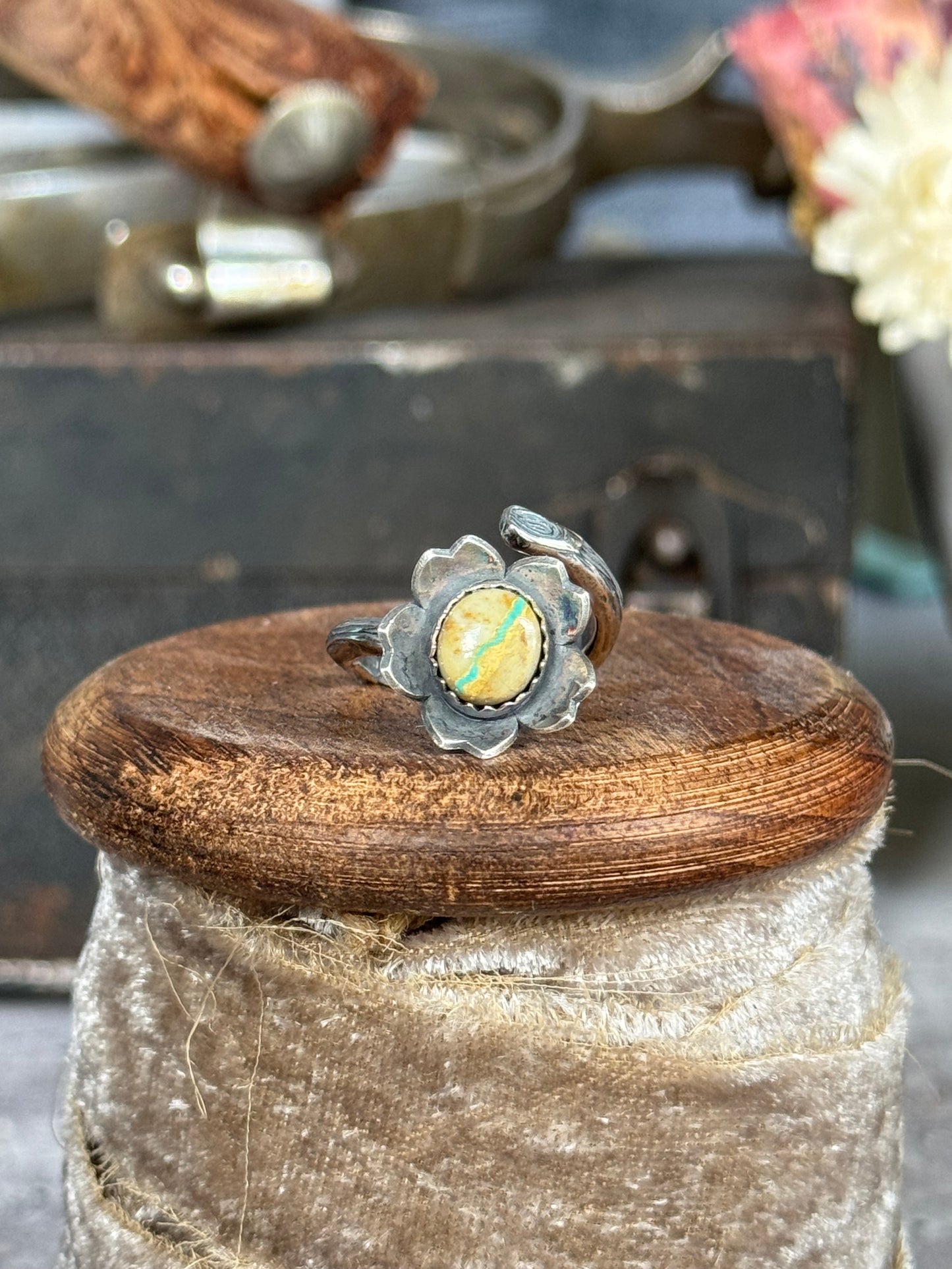 Twig wrap around sterling ring with Royston Ribbon Turquoise