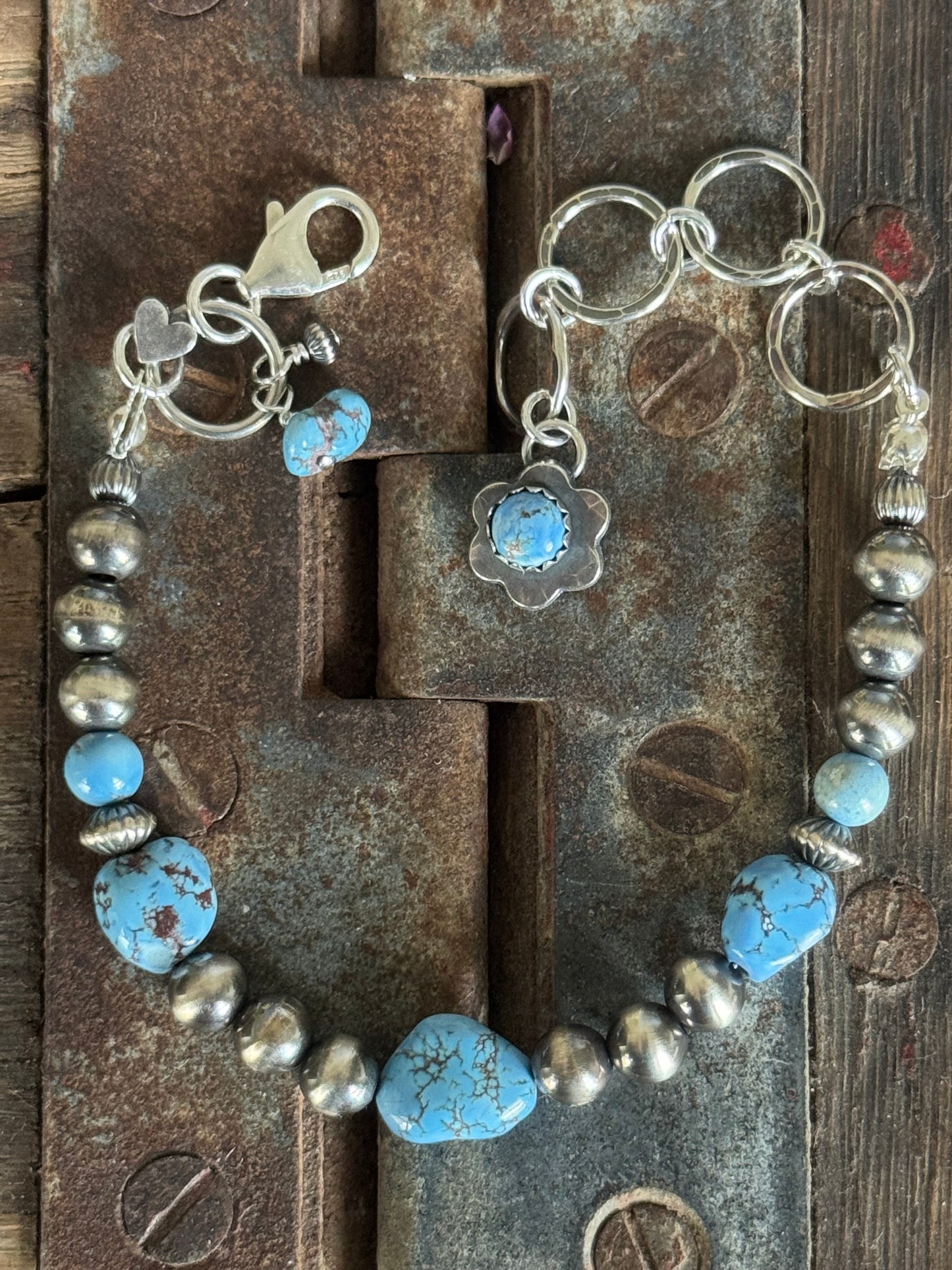 Artisan Golden Hills Turquoise and Navajo Pearl sterling bracelet