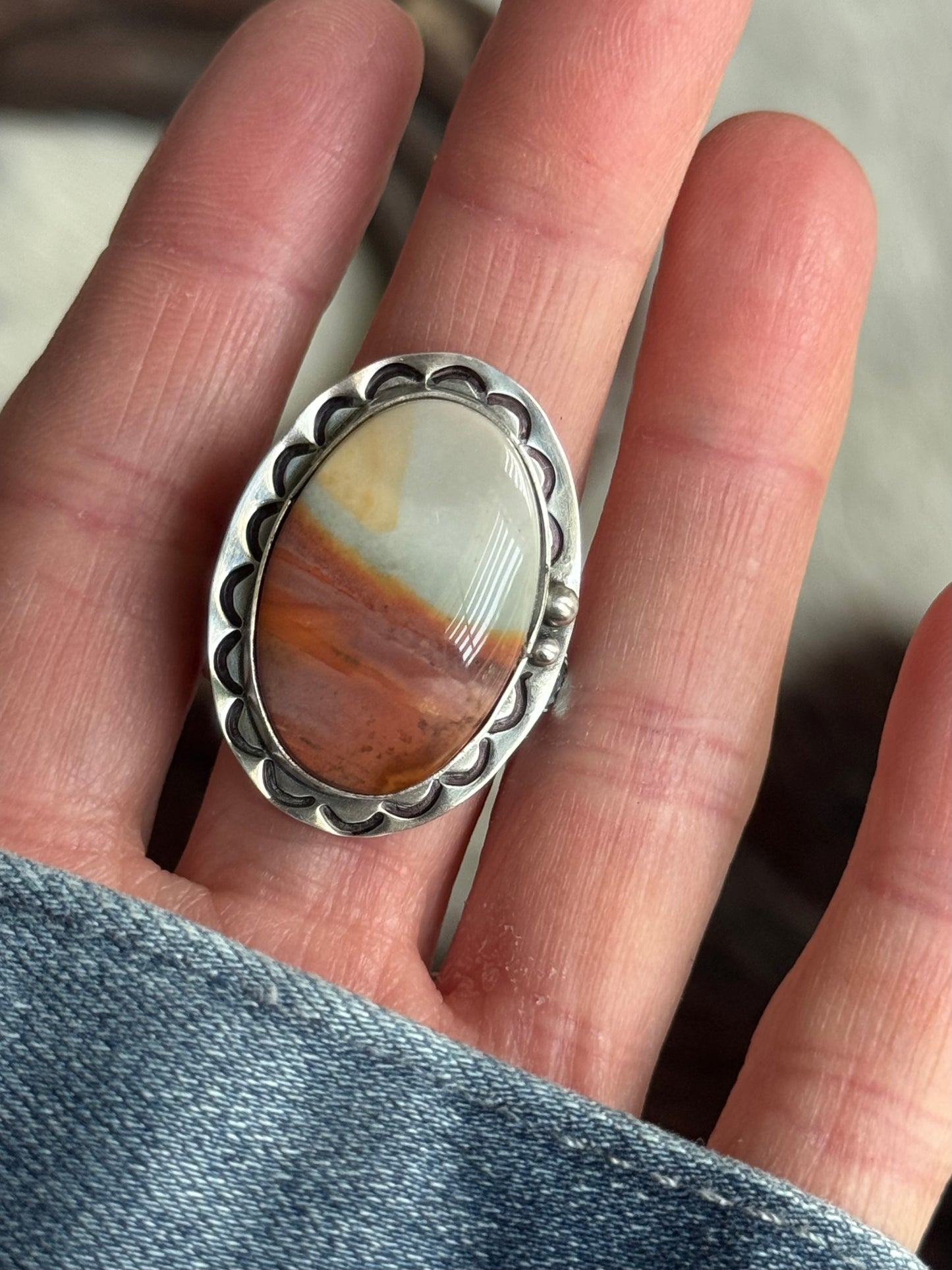 Polychrome Jasper Adjustable sterling mountain ring