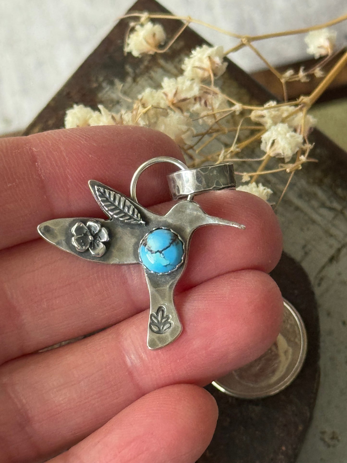 Golden Hills Turquoise sterling hummingbird pendant