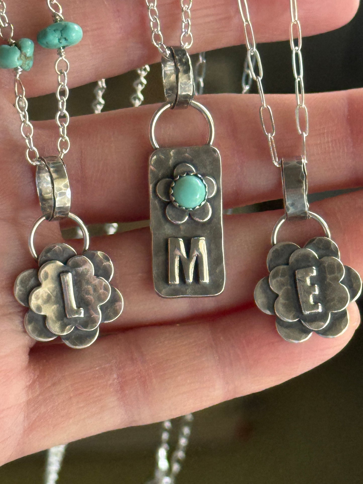 Initial +sterling floral pendant - Made To Order