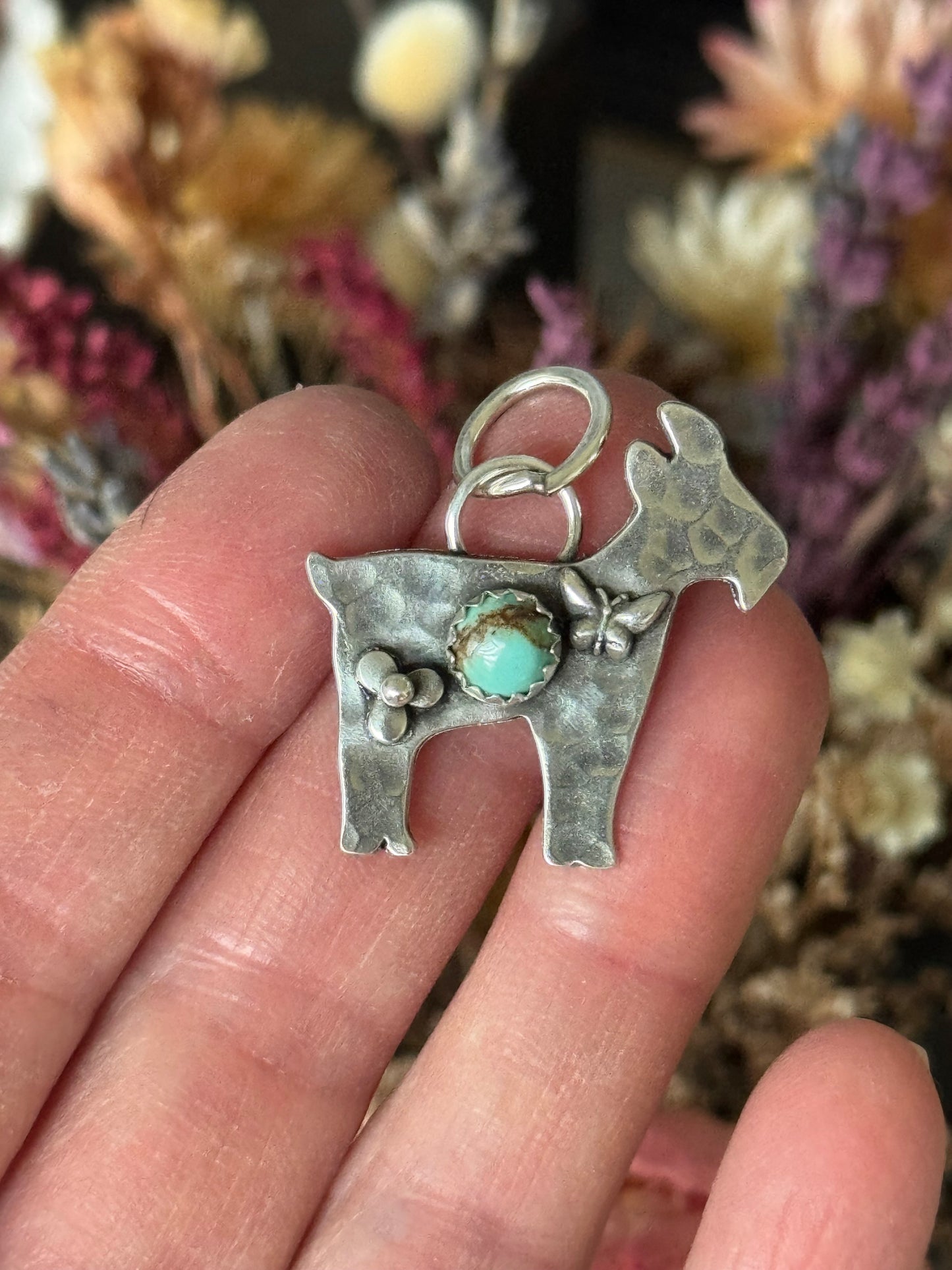 Number 8 Turquoise Sterling Goat pendant