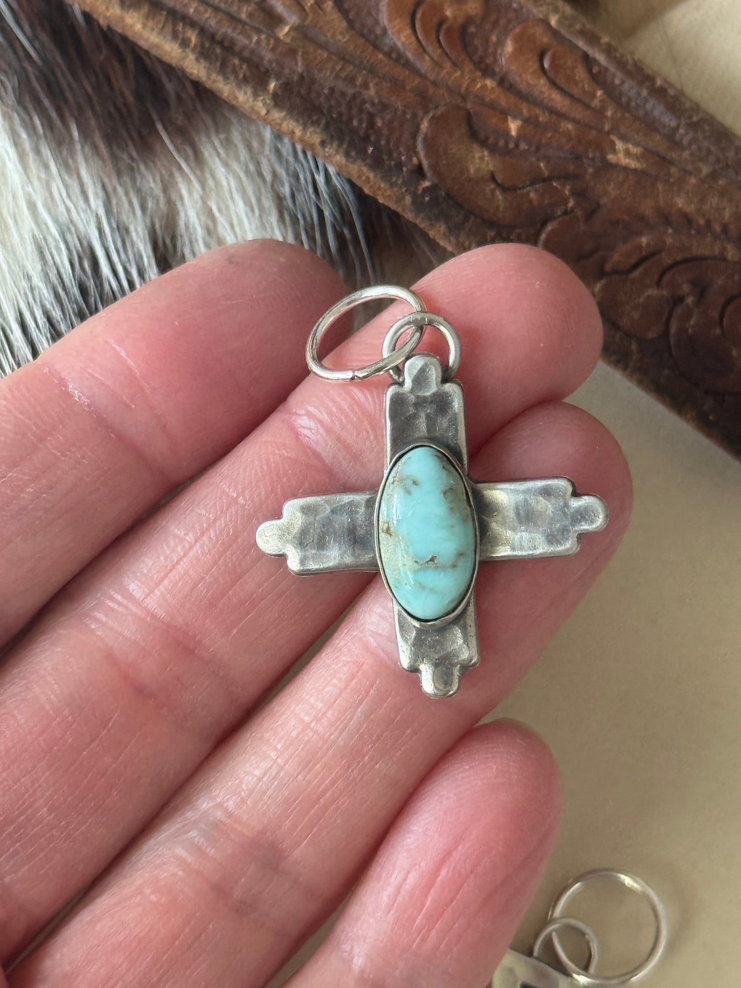 Cross sterling pendant with Dry Creek Turquoise